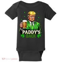 PaddyS Back Trump Beer Shamrock St PatrickS Day Trump Baby Bodysuit thumb 0