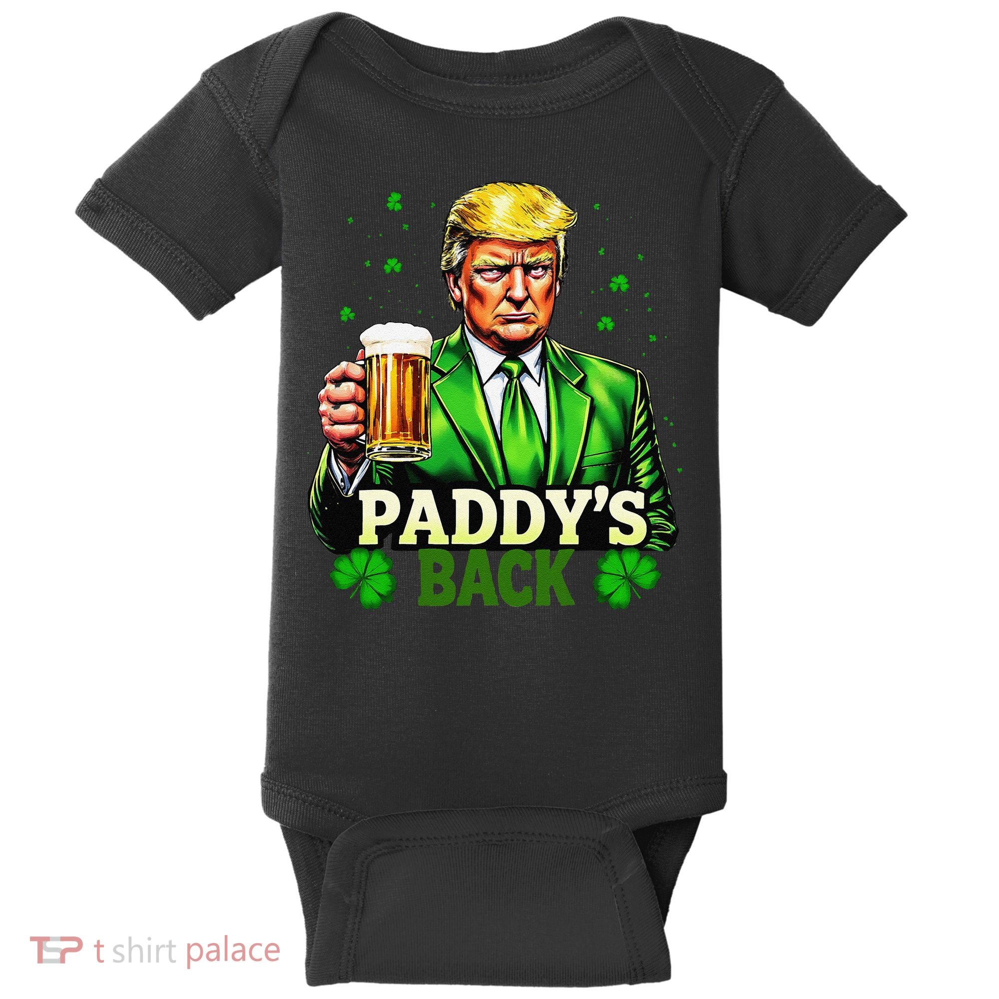 PaddyS Back Trump Beer Shamrock St PatrickS Day Trump Baby Bodysuit
