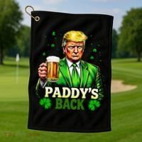 PaddyS Back Trump Beer Shamrock St PatrickS Day Trump Golf Towel thumb 1