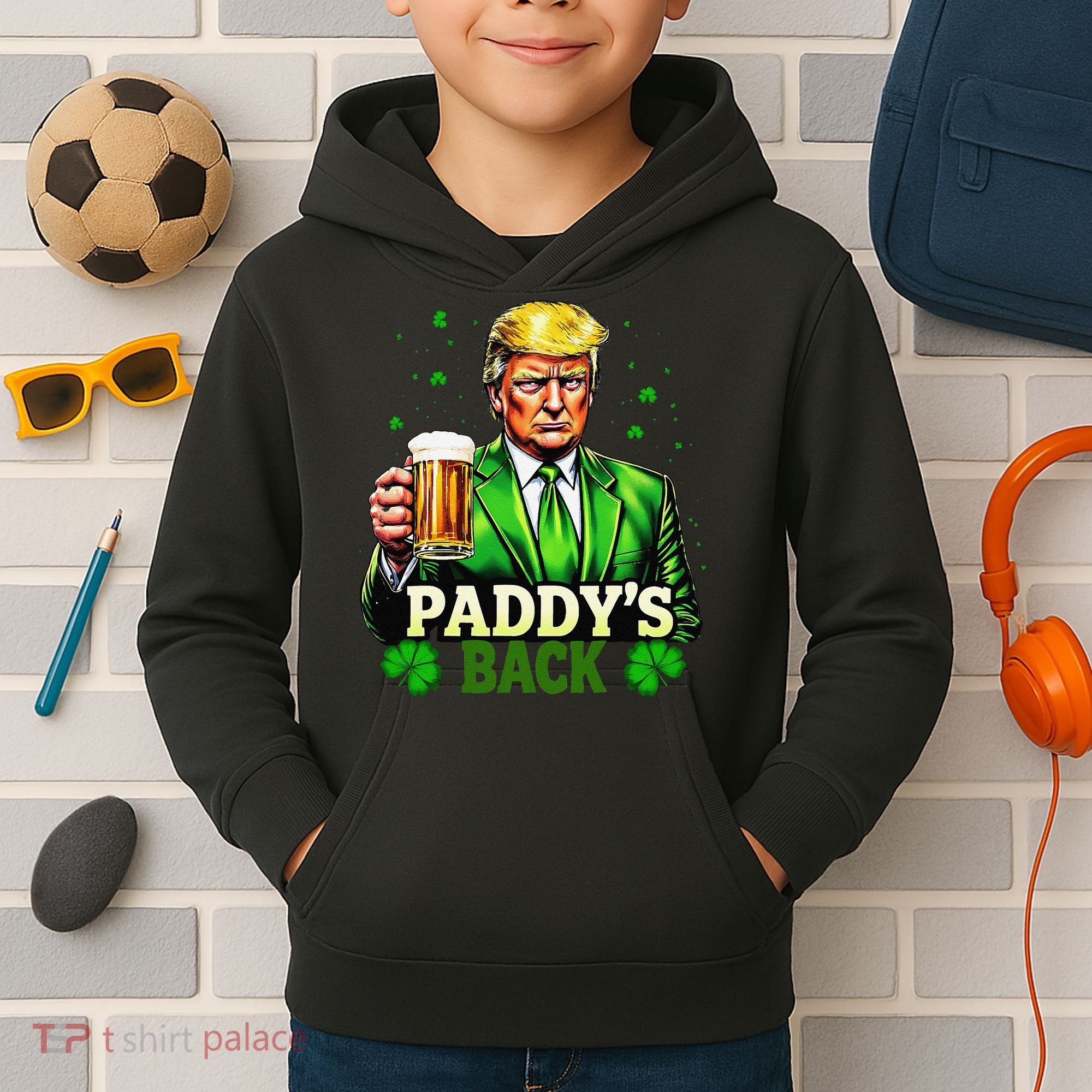 PaddyS Back Trump Beer Shamrock St PatrickS Day Trump Kids Hoodie