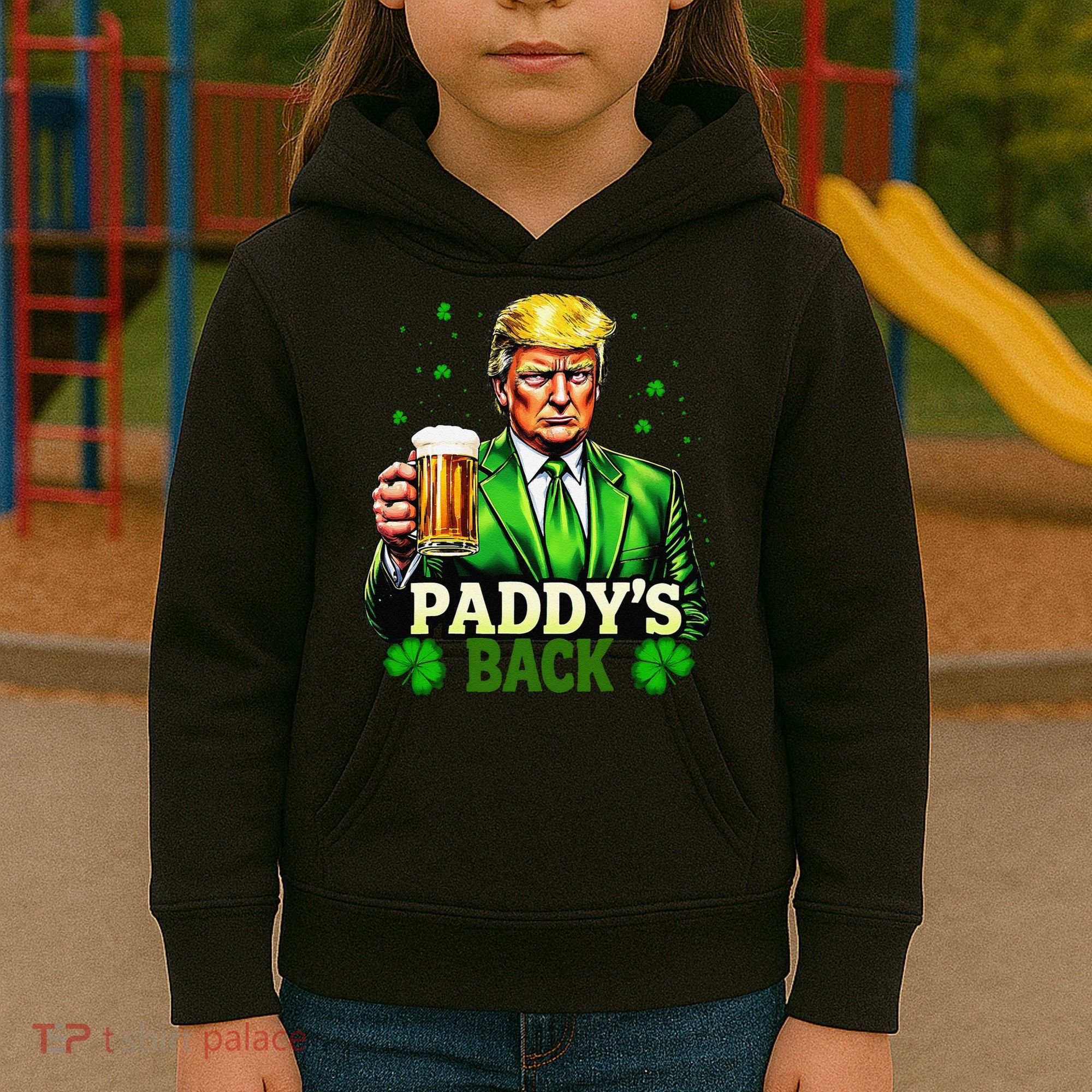 PaddyS Back Trump Beer Shamrock St PatrickS Day Trump Kids Hoodie