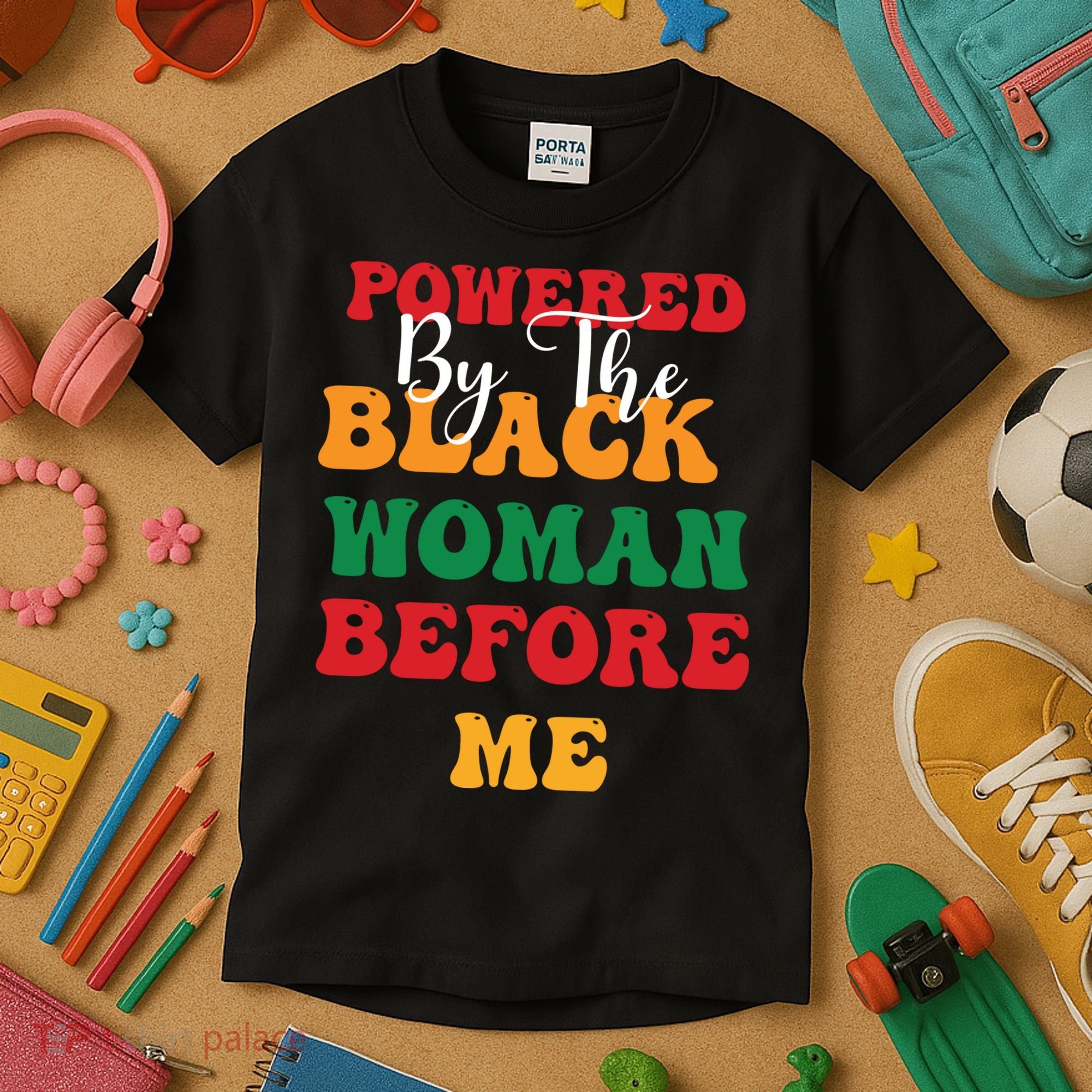 Powerd By The Black Woman Before Me For Juneteenth Day Gift Kids T-Shirt