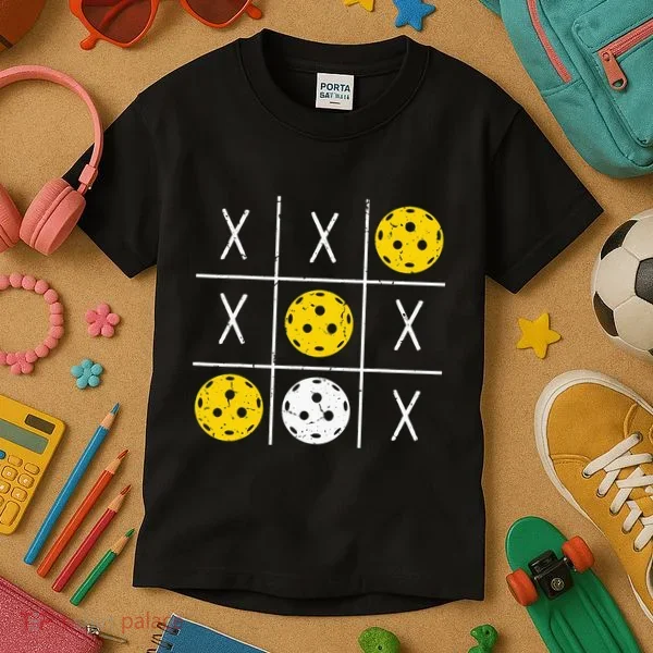 Pickleball Ball Tic-Tac-Toe Game XO-XO Funny Kids T-Shirt