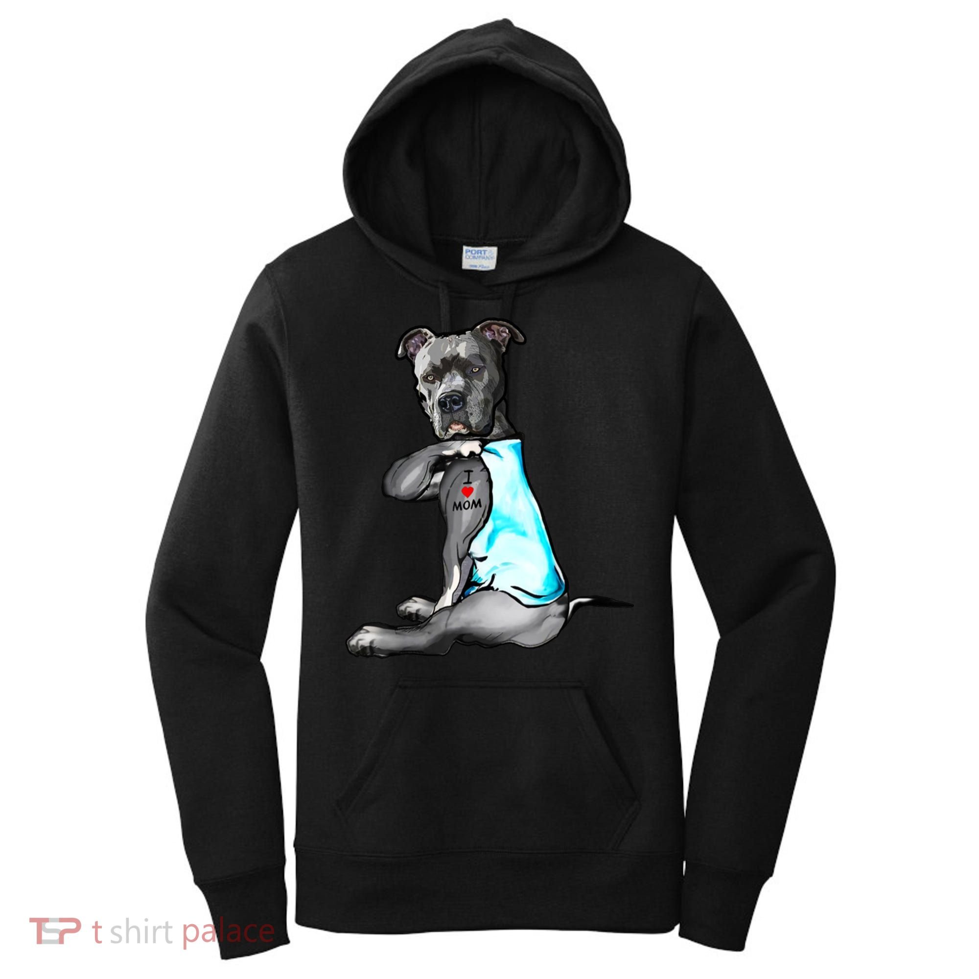 Pit Bull Tattoo I Love Mom Women's Hoodie