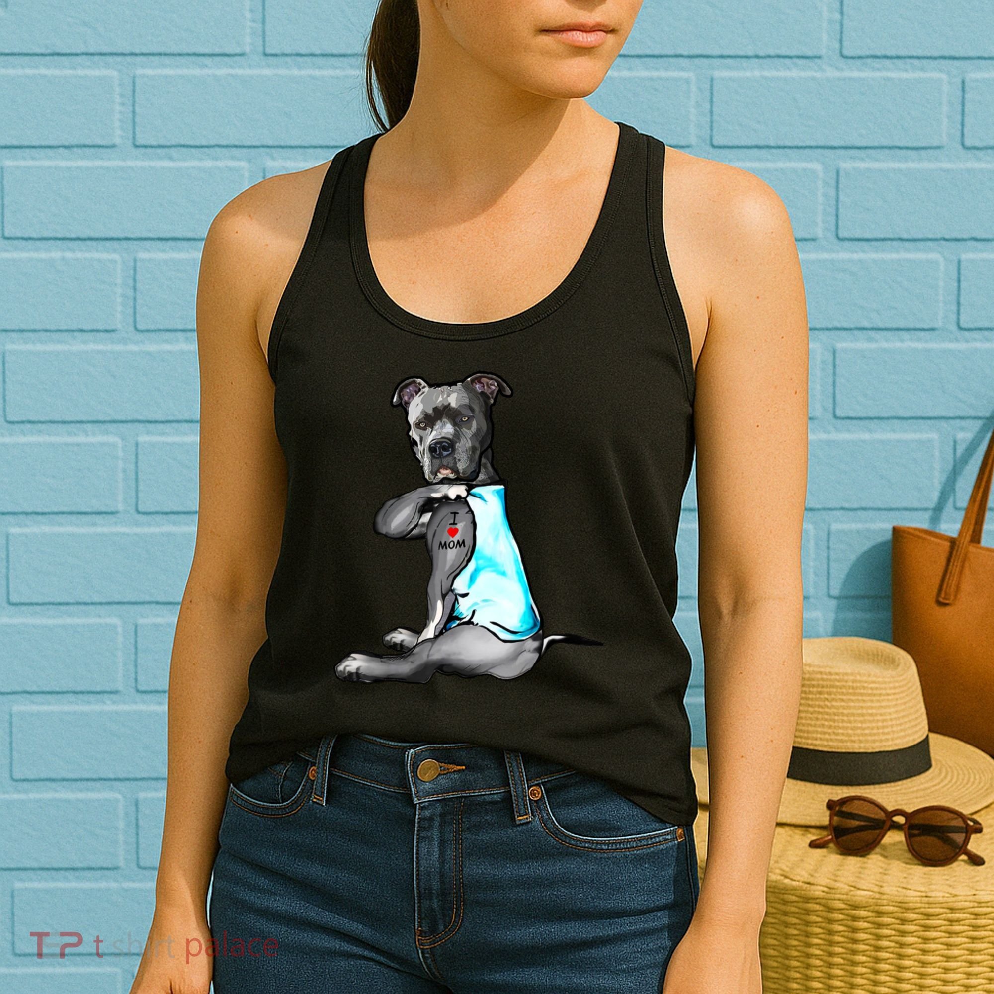 Pit Bull Tattoo I Love Mom Women's Tank Top