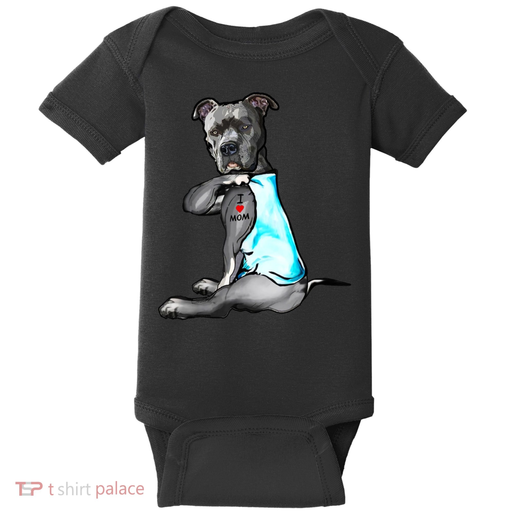 Pit Bull Tattoo I Love Mom Baby Bodysuit