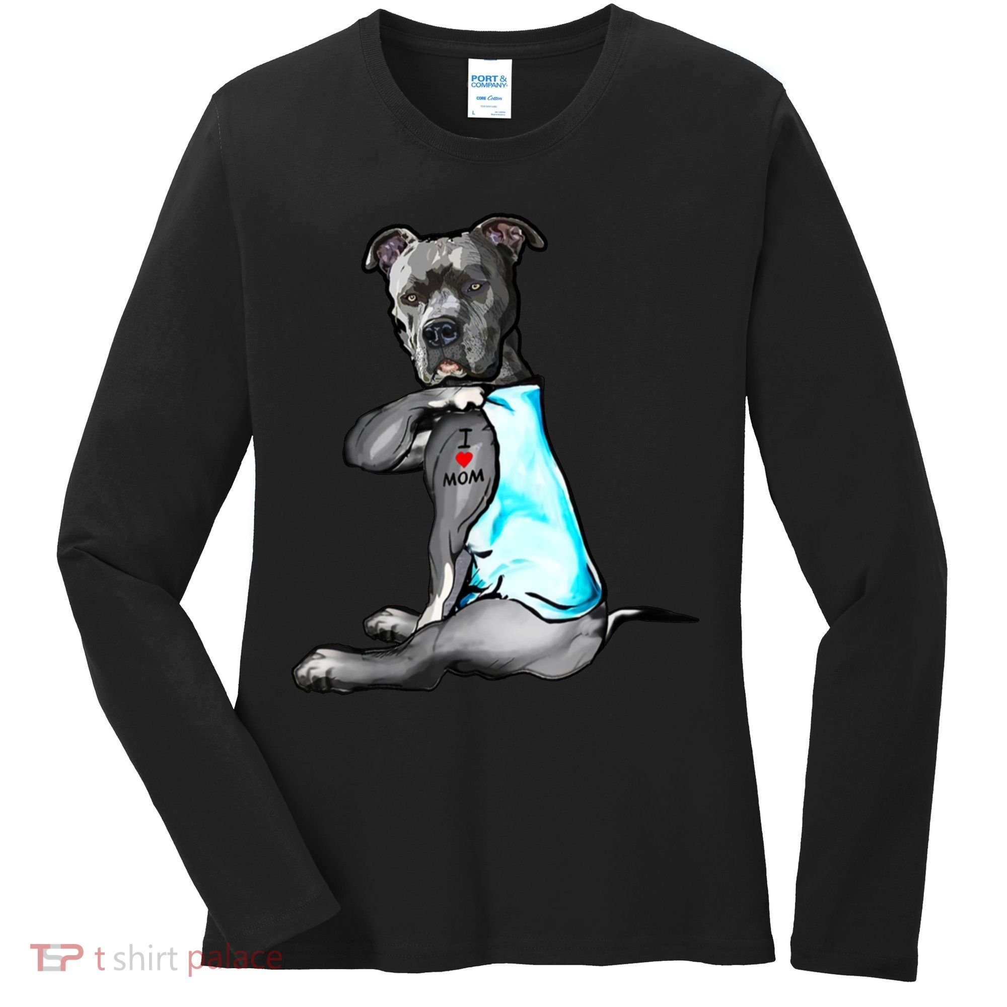 Pit Bull Tattoo I Love Mom Women's Long Sleeve Shirt
