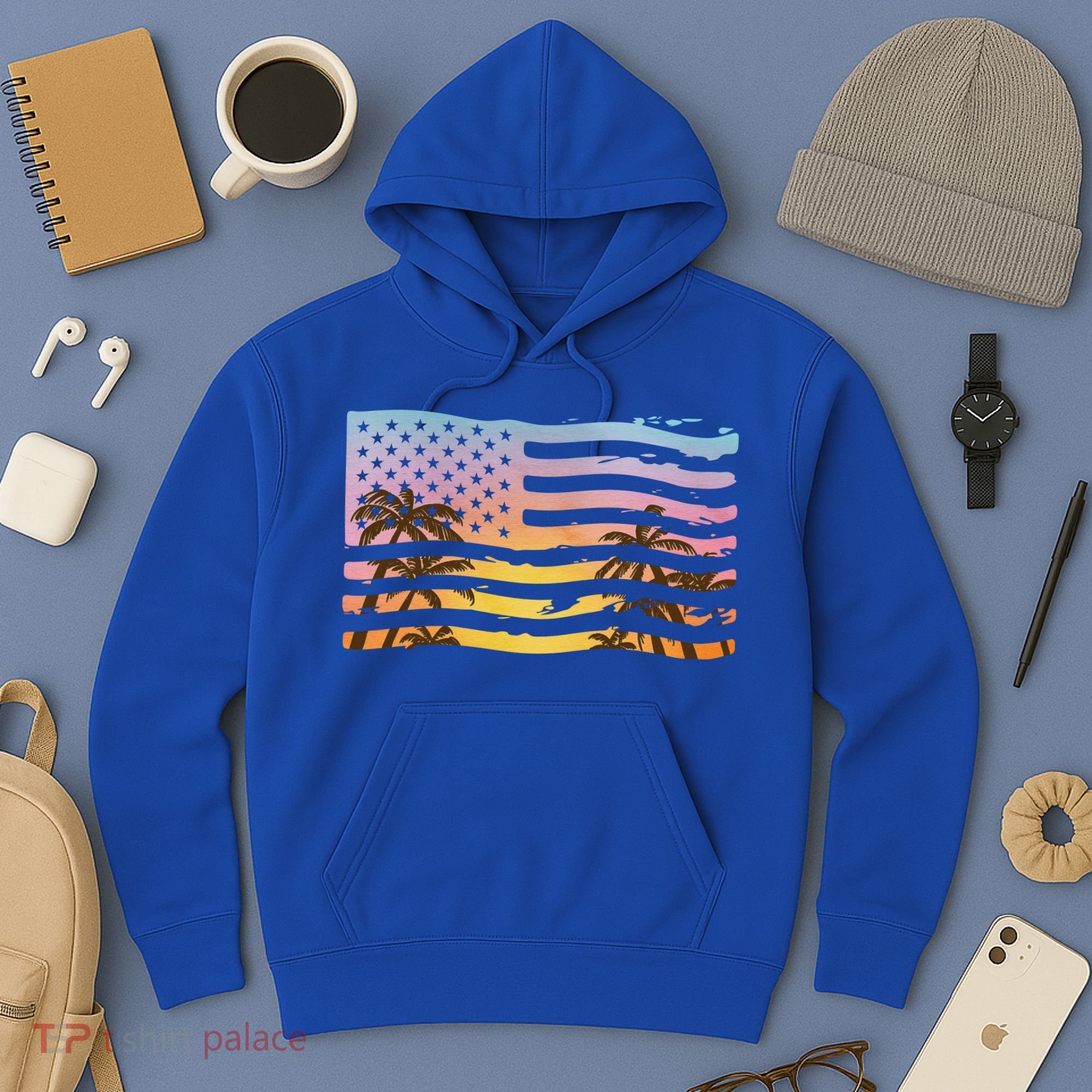 Patriotic Beach Usa Tropical Flag Hoodie