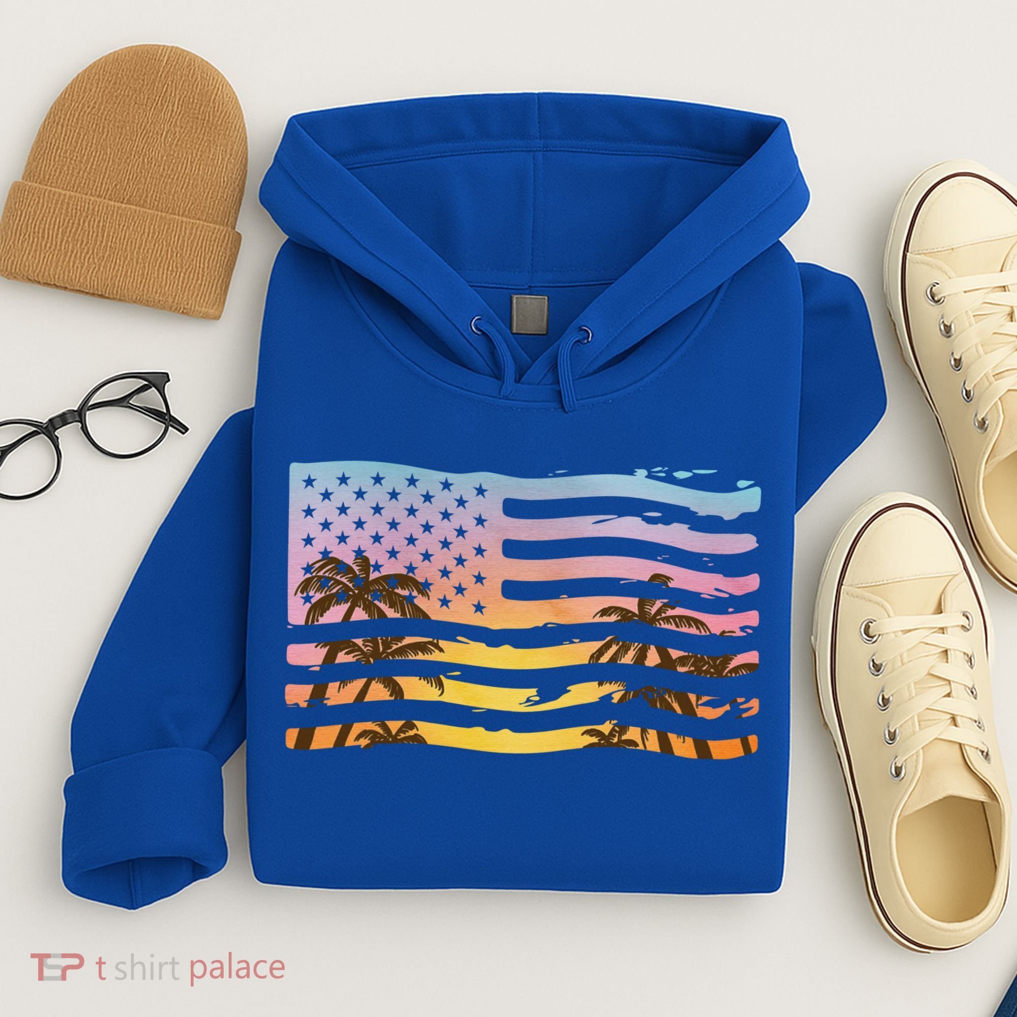 Patriotic Beach Usa Tropical Flag Hoodie