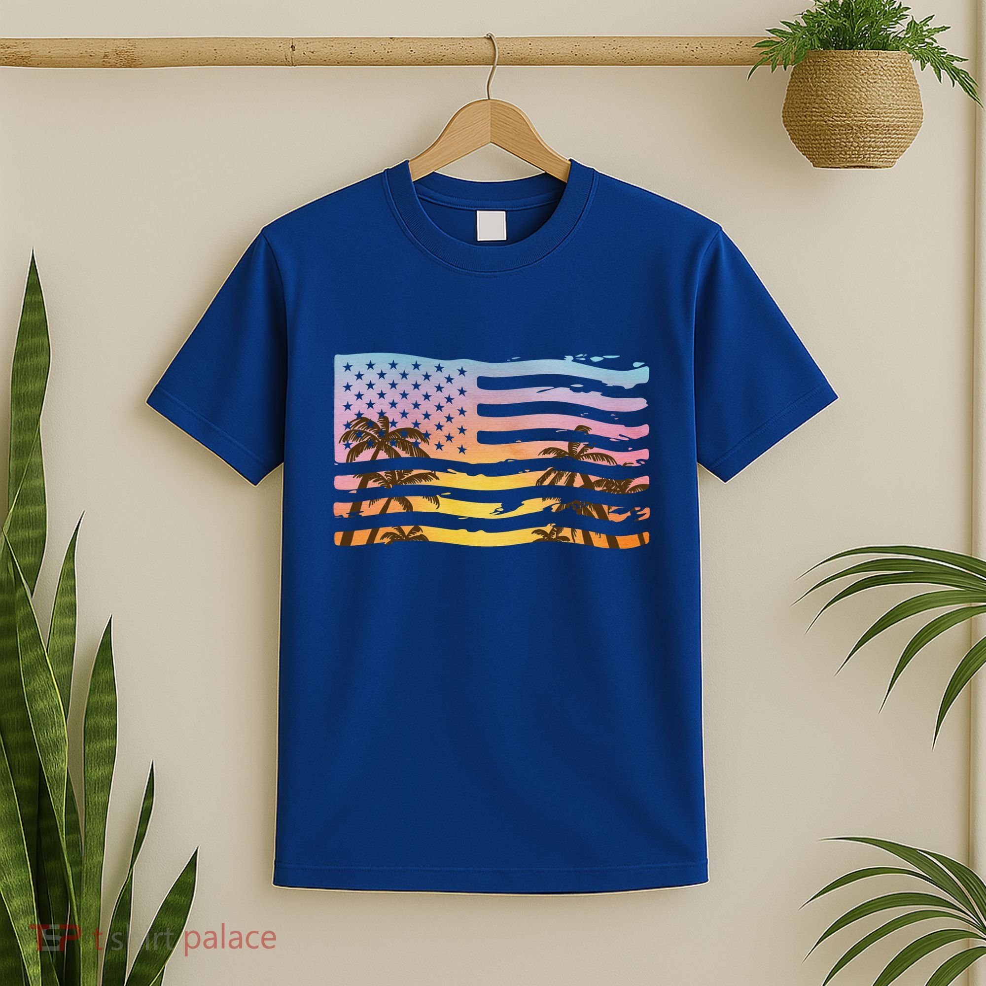 Patriotic Beach Usa Tropical Flag T-Shirt