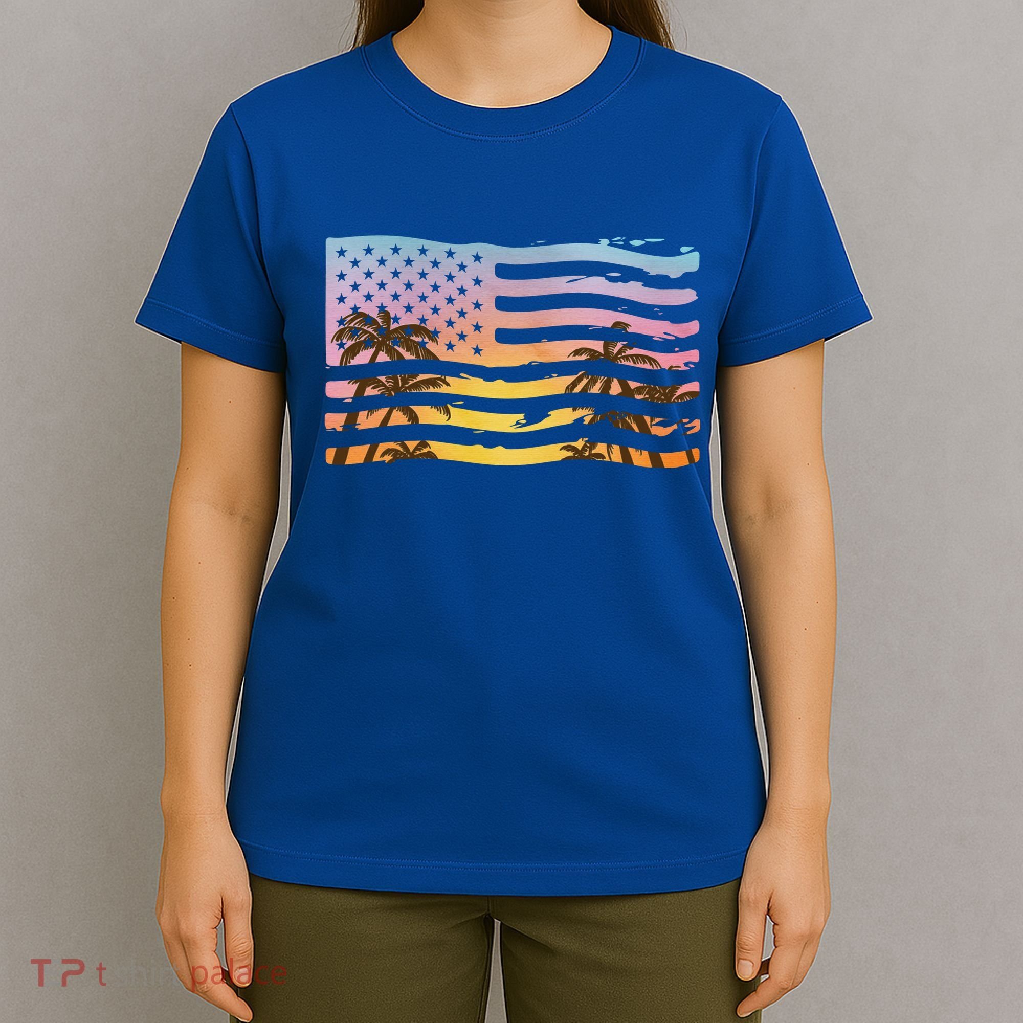 Patriotic Beach Usa Tropical Flag T-Shirt