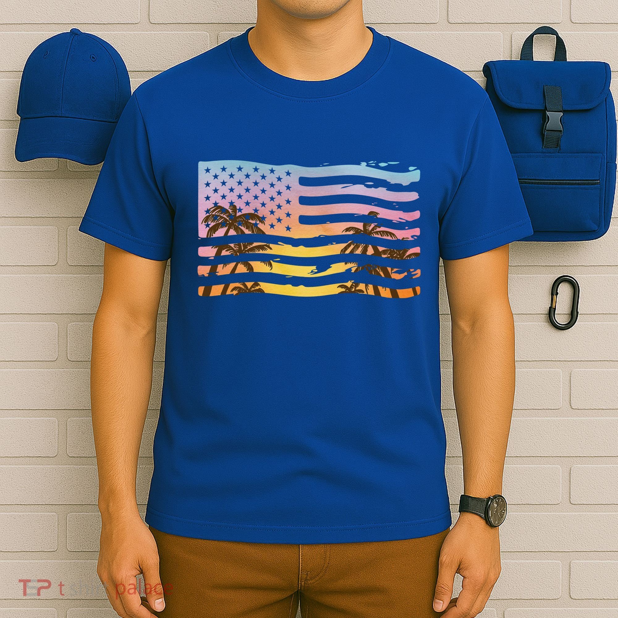 Patriotic Beach Usa Tropical Flag T-Shirt