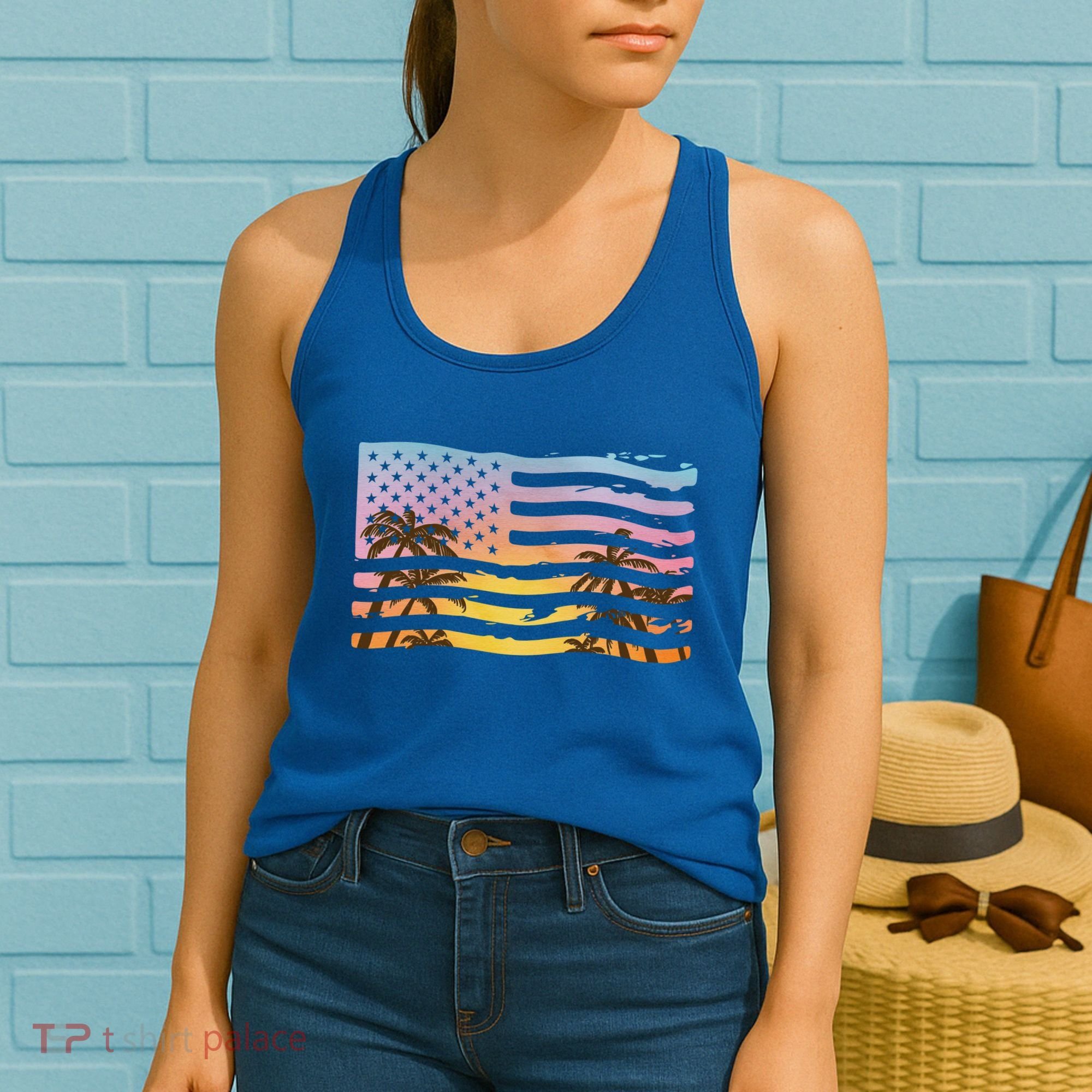 Patriotic Beach Usa Tropical Flag Women's Tank Top