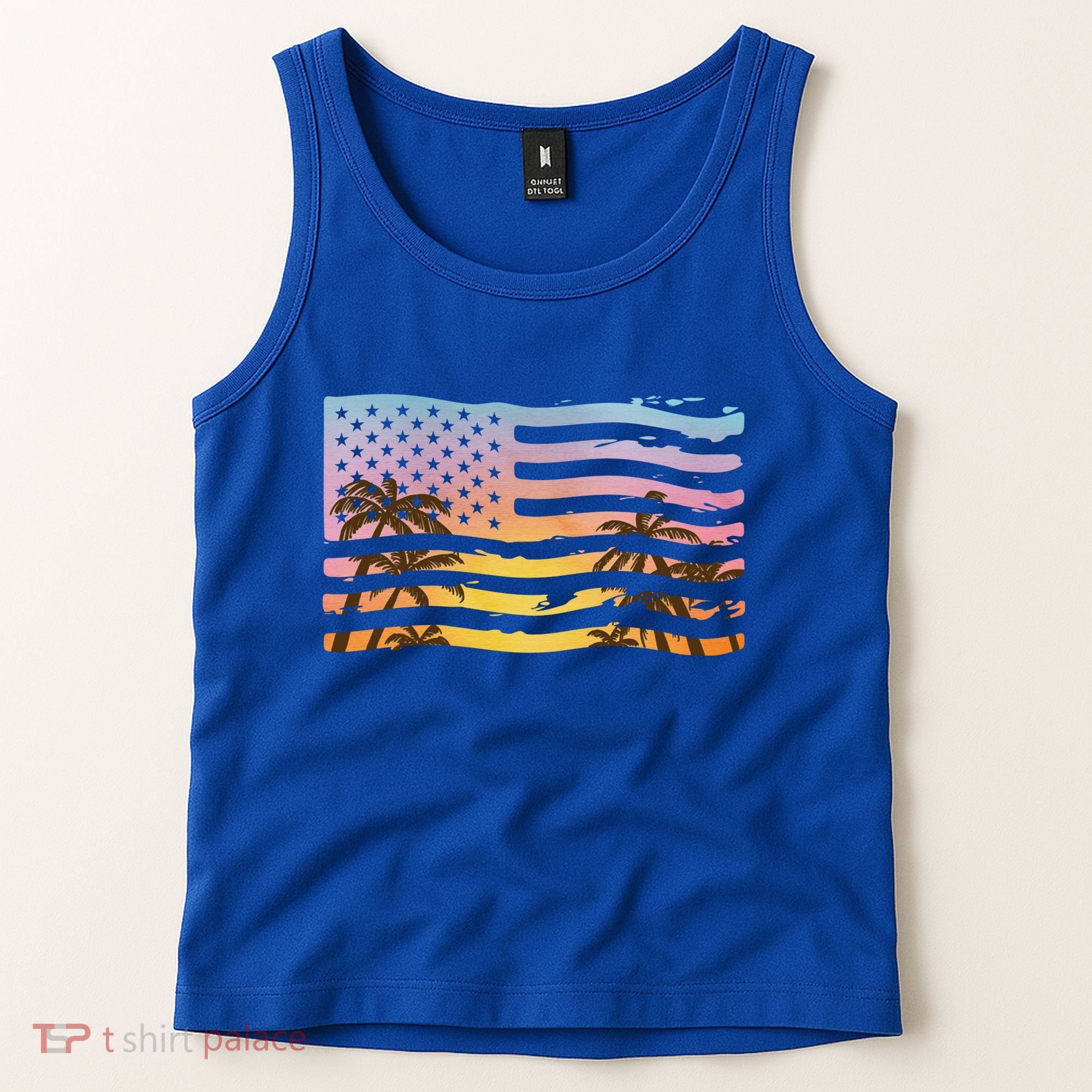 Patriotic Beach Usa Tropical Flag Tank Top