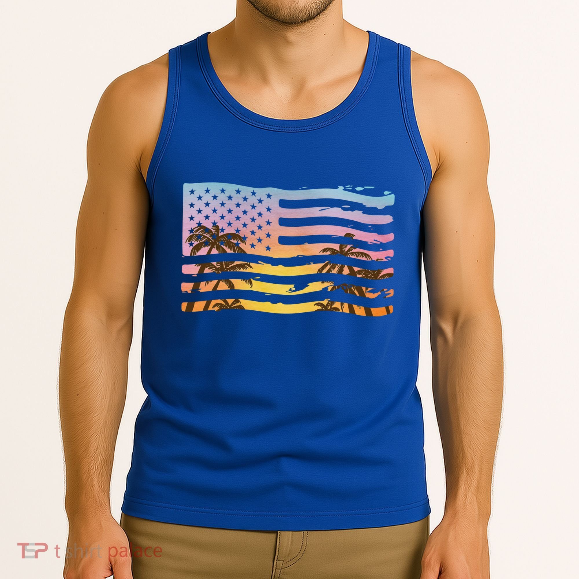 Patriotic Beach Usa Tropical Flag Tank Top
