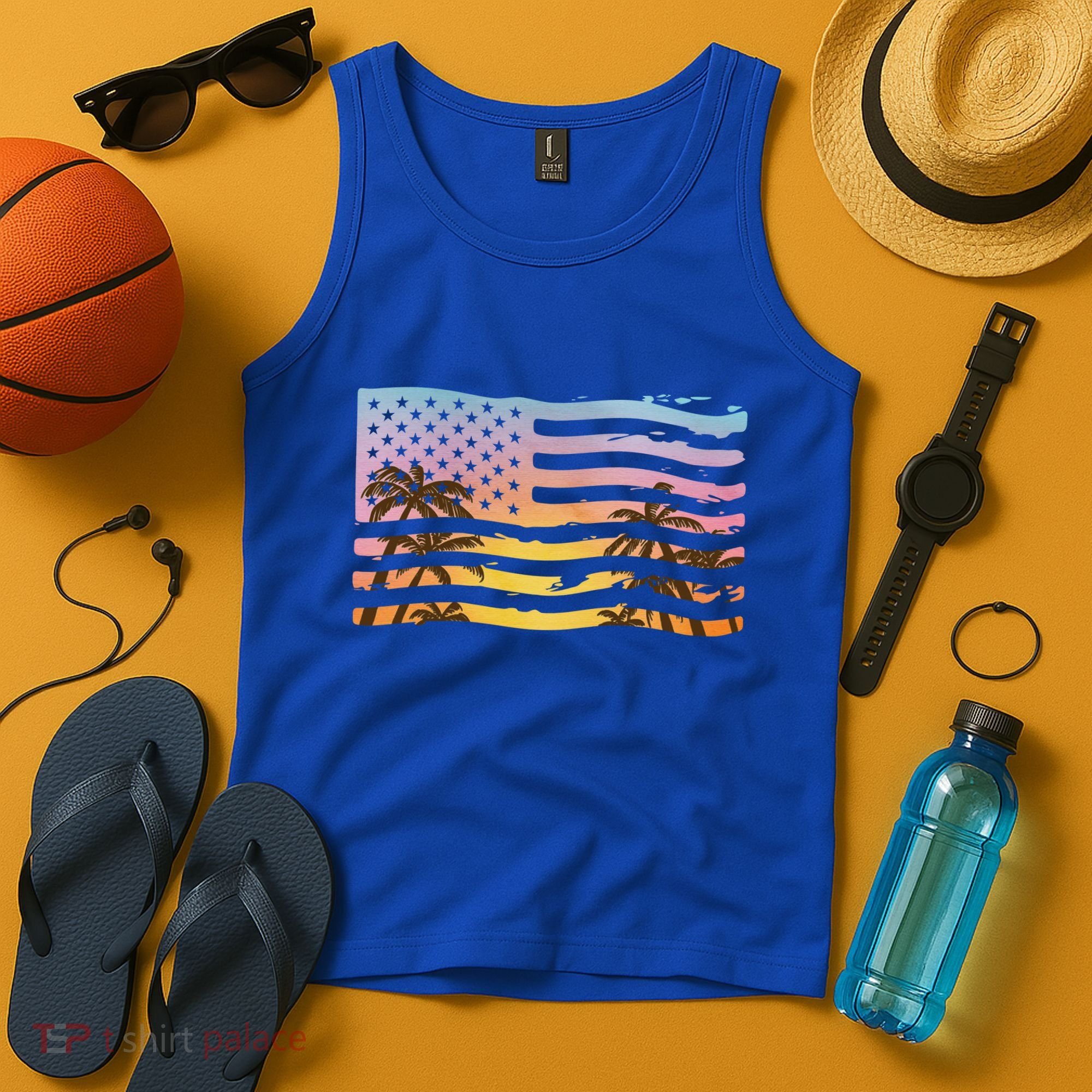 Patriotic Beach Usa Tropical Flag Tank Top