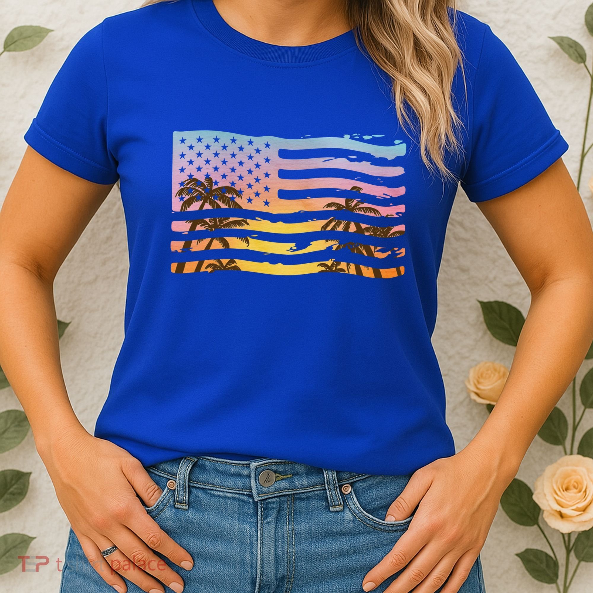 Patriotic Beach Usa Tropical Flag Women's T-Shirt