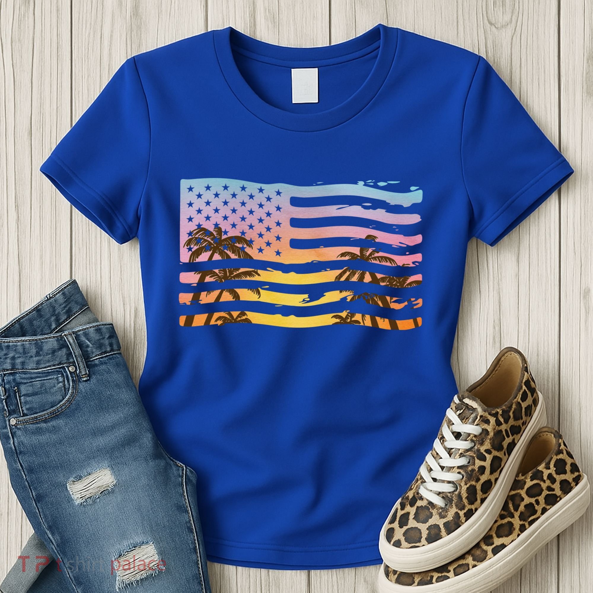 Patriotic Beach Usa Tropical Flag Women's T-Shirt