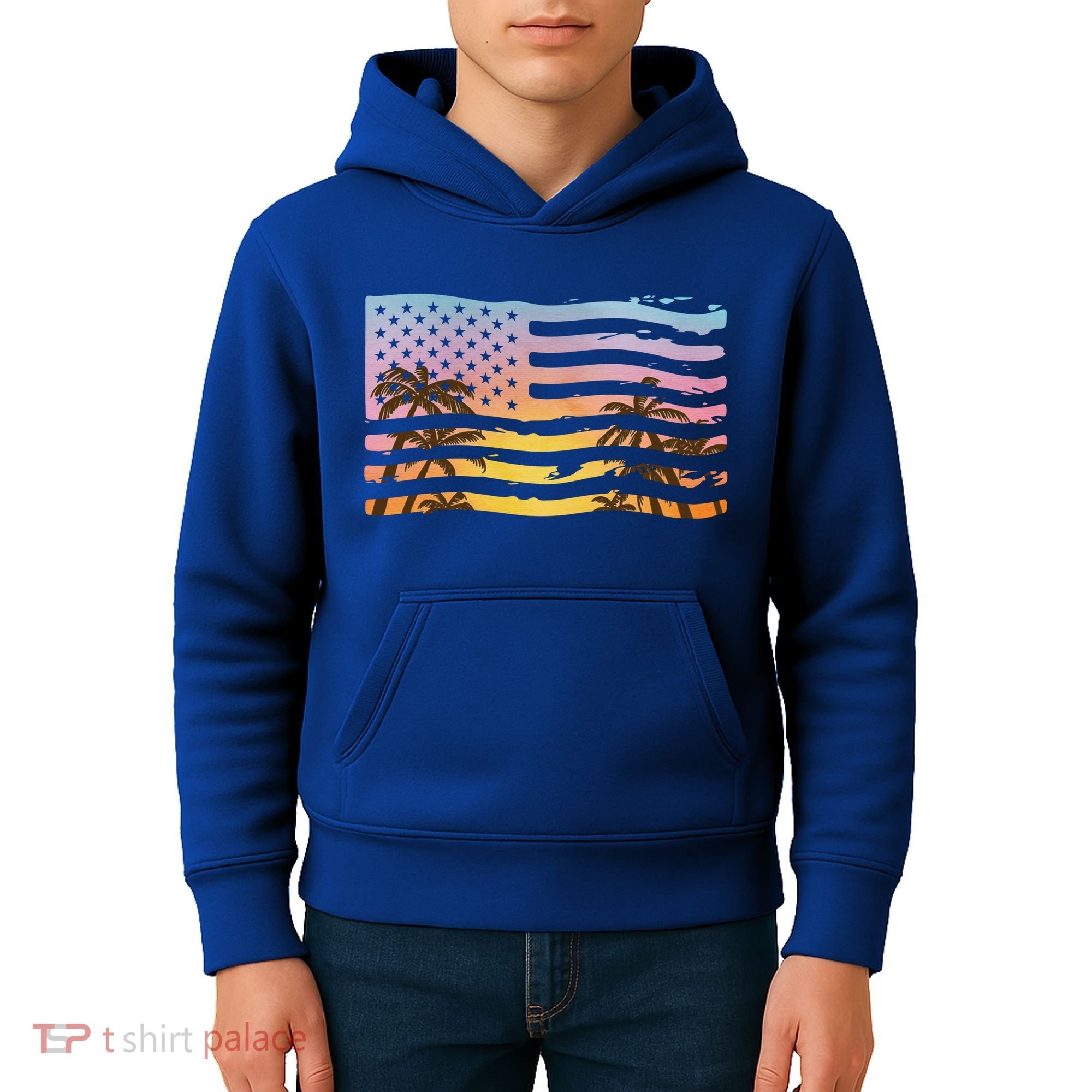 Patriotic Beach Usa Tropical Flag Kids Hoodie