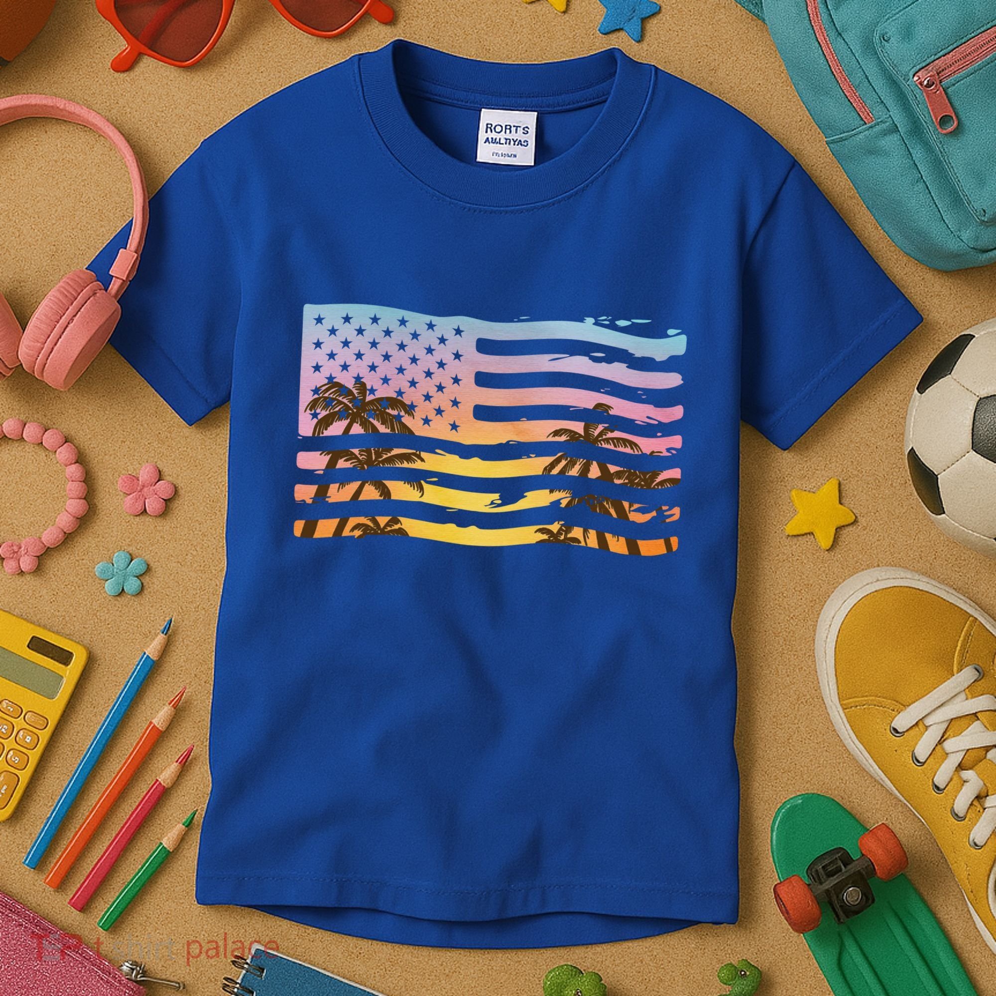 Patriotic Beach Usa Tropical Flag Kids T-Shirt