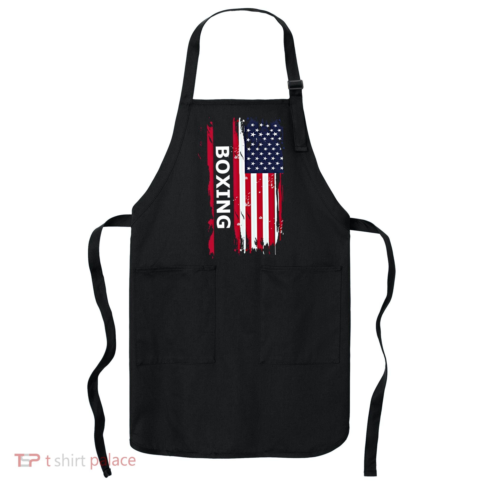 Patriotic Boxing Usa Flag Boxing Gift Black Small Apron