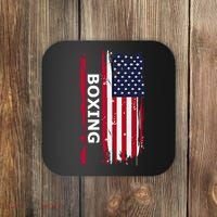 Patriotic Boxing Usa Flag Boxing Gift Black Small Coaster thumb 0