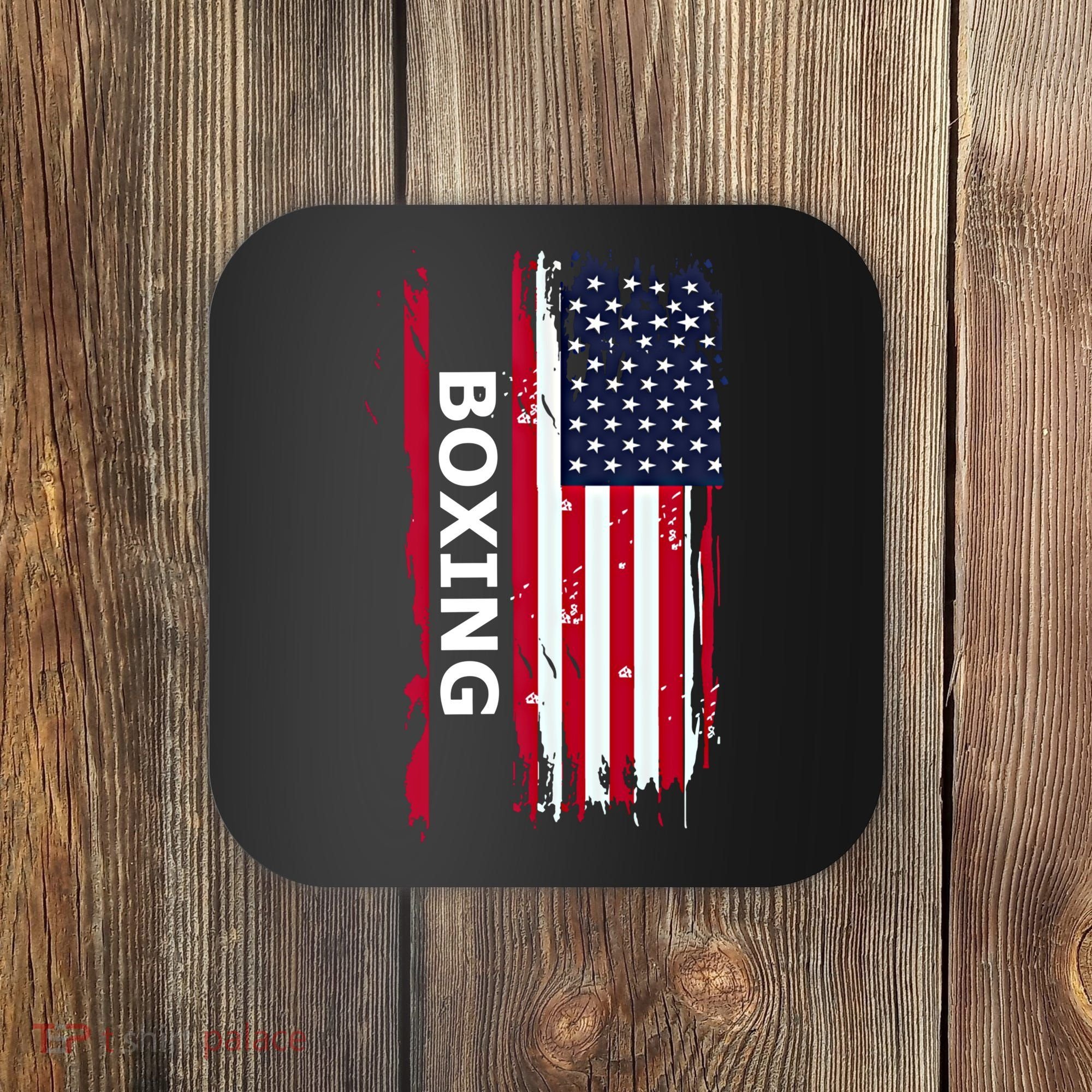 Patriotic Boxing Usa Flag Boxing Gift Black Small Coaster