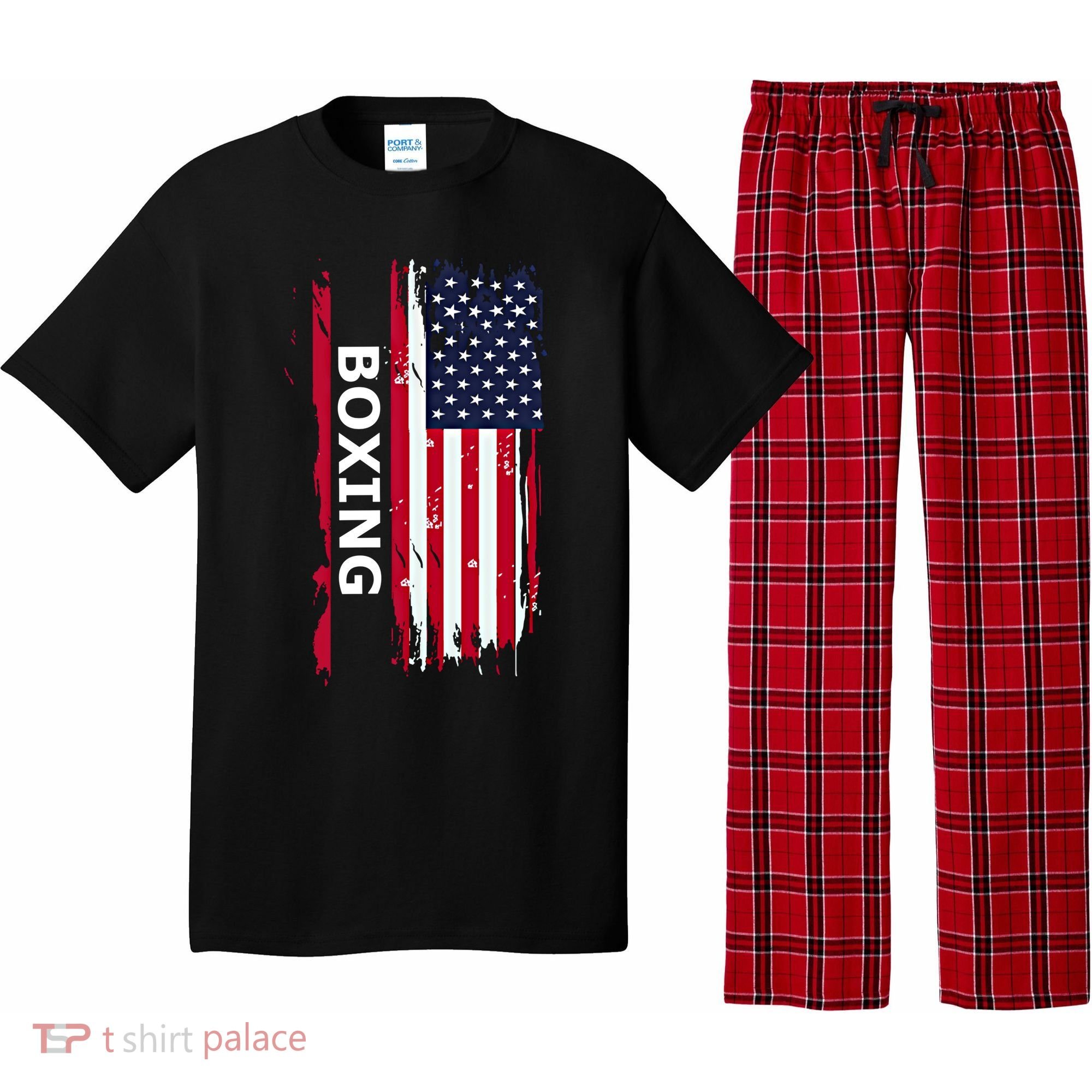 Patriotic Boxing Usa Flag Boxing Gift Black Small Pajama Set