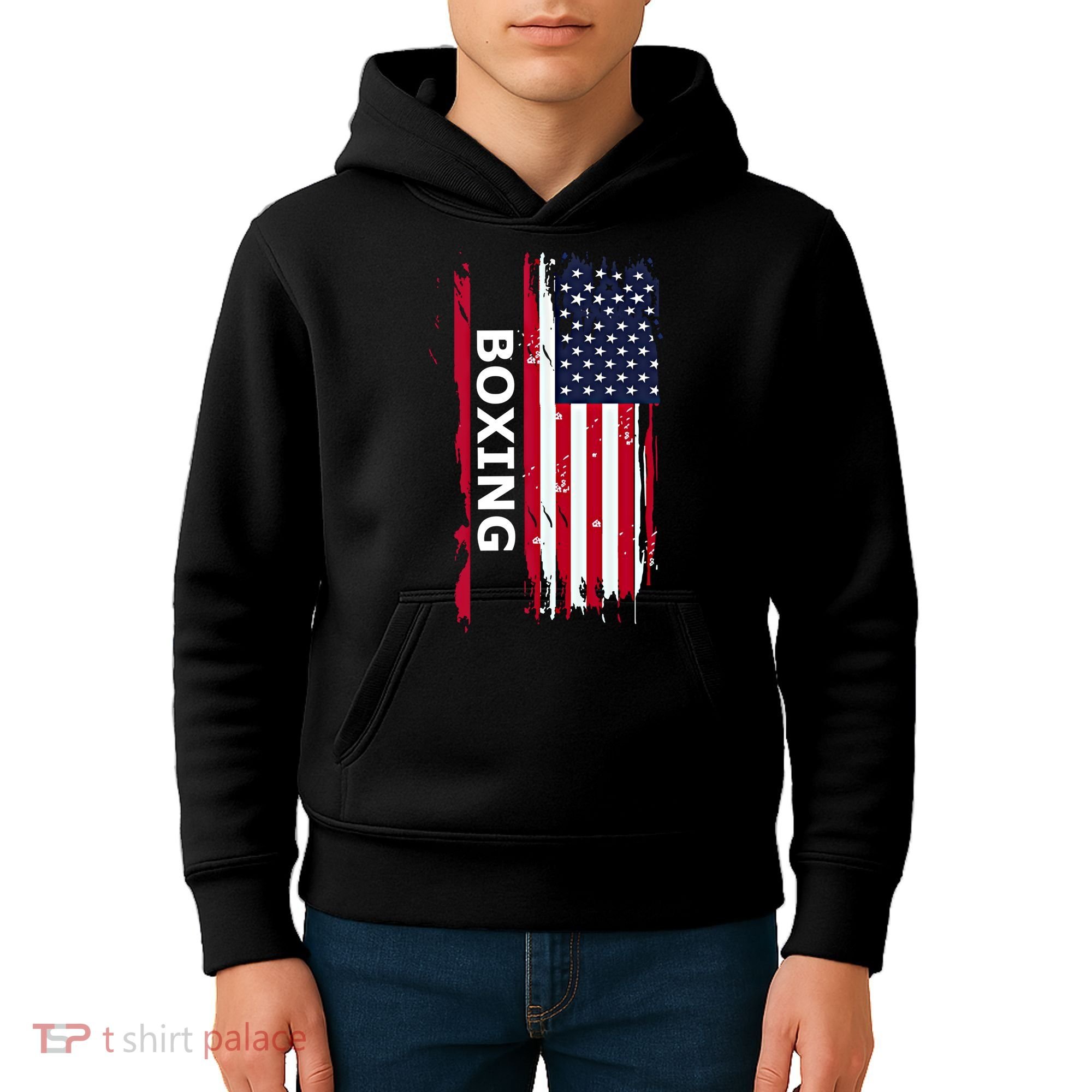 Patriotic Boxing Usa Flag Boxing Gift Black Small Kids Hoodie