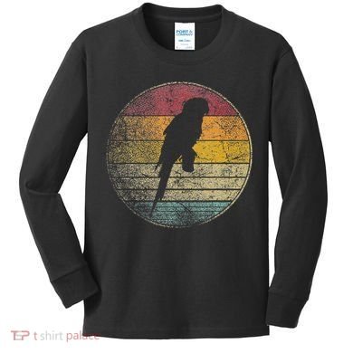 Parrot Bird Vintage Distressed Retro Style Silhouette 70s Kids Long Sleeve Shirt