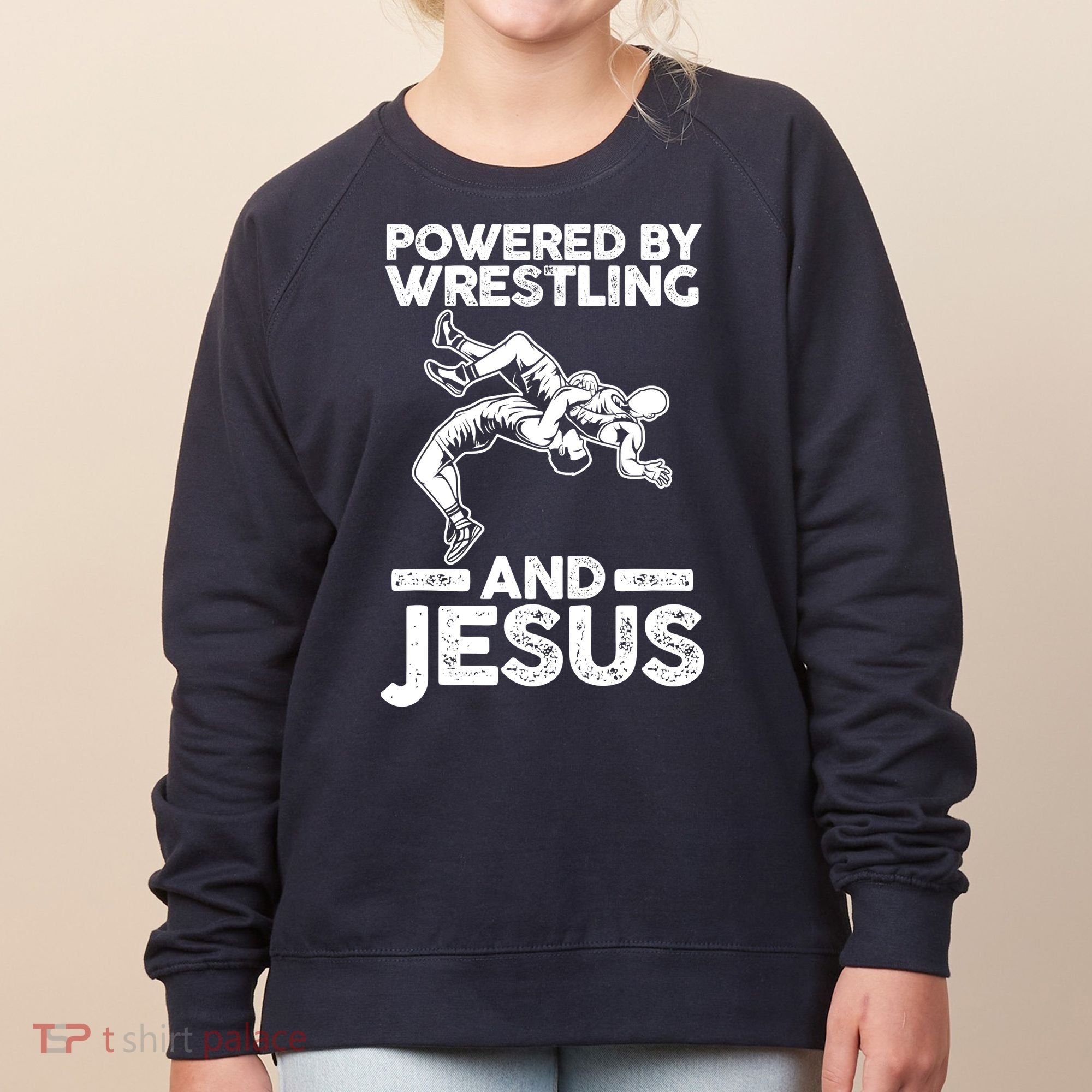 Powered By Wrestling And Jesus Women's Sweatshirt