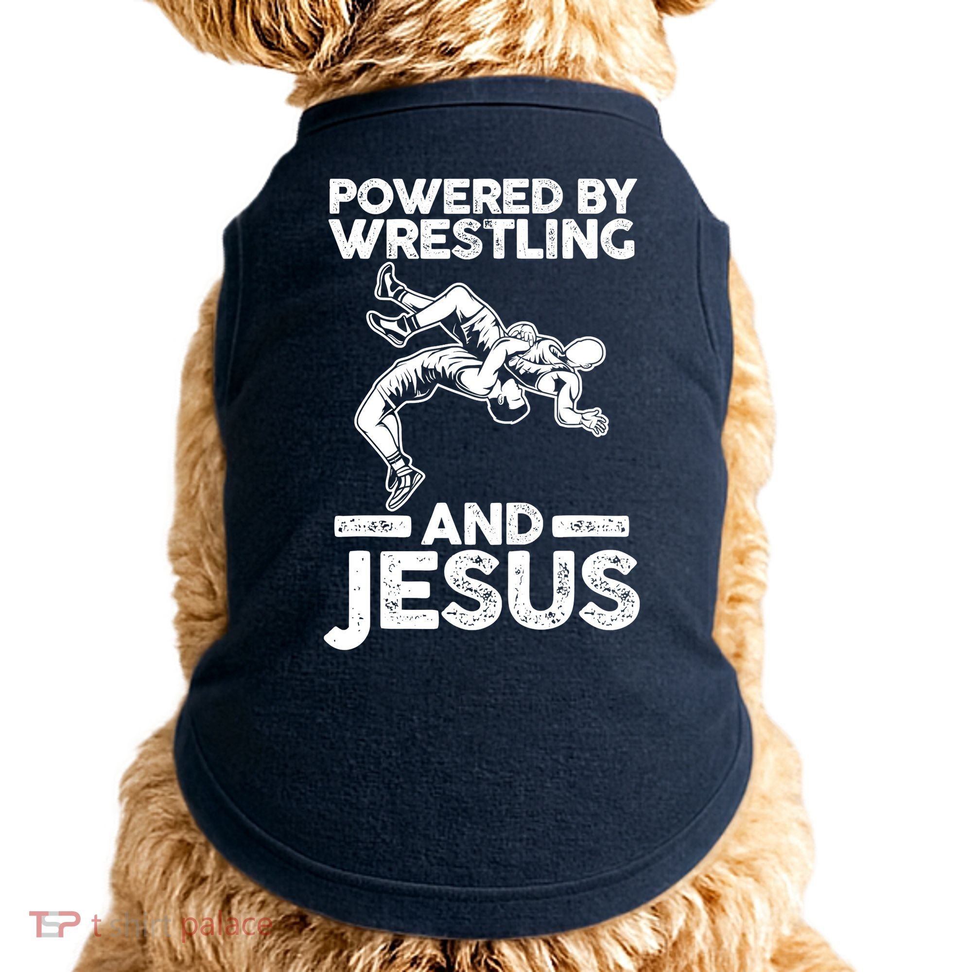 Powered By Wrestling And Jesus Doggie Tank