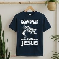 Powered By Wrestling And Jesus T-Shirt thumb 2