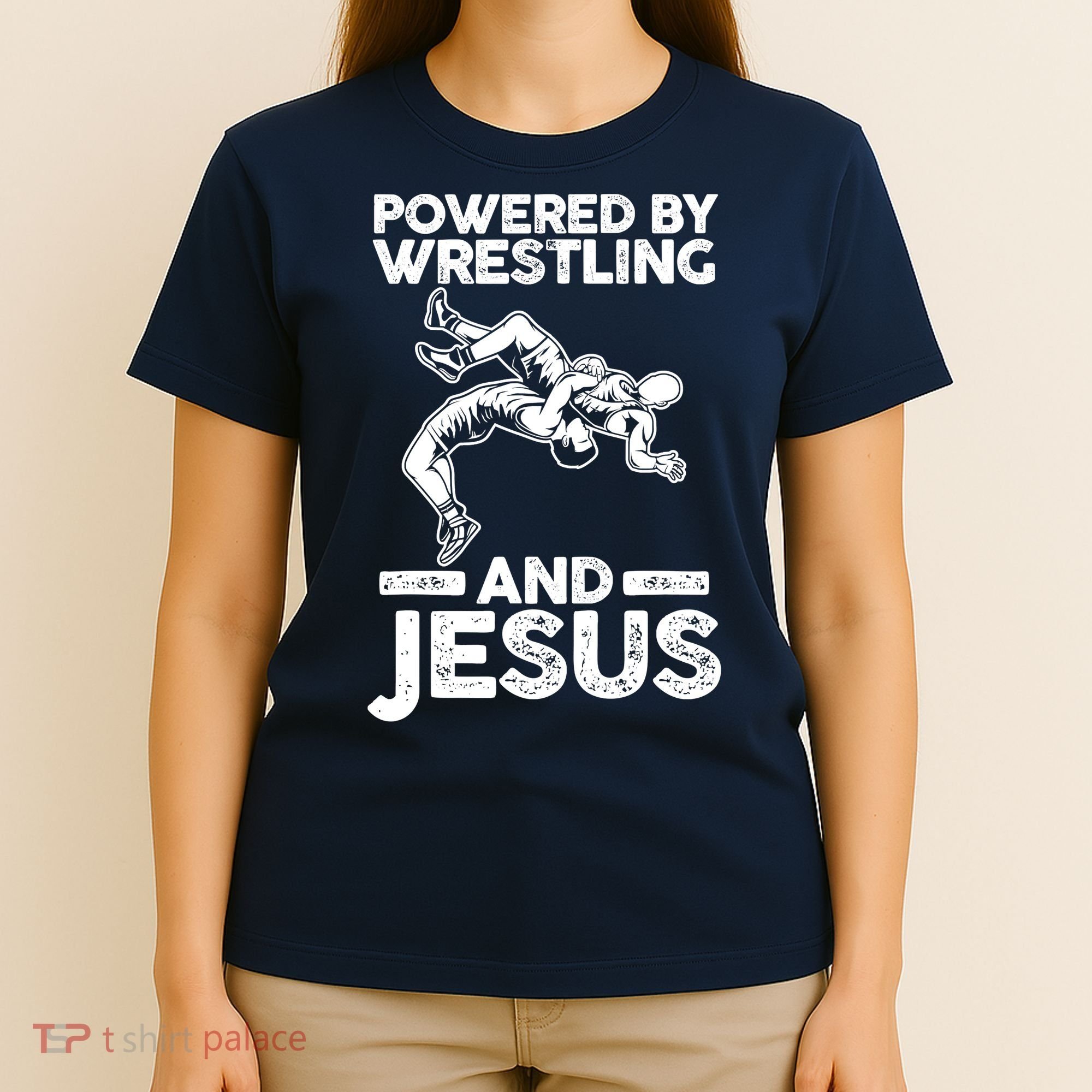 Powered By Wrestling And Jesus T-Shirt