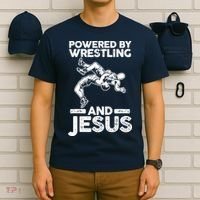Powered By Wrestling And Jesus T-Shirt thumb 6