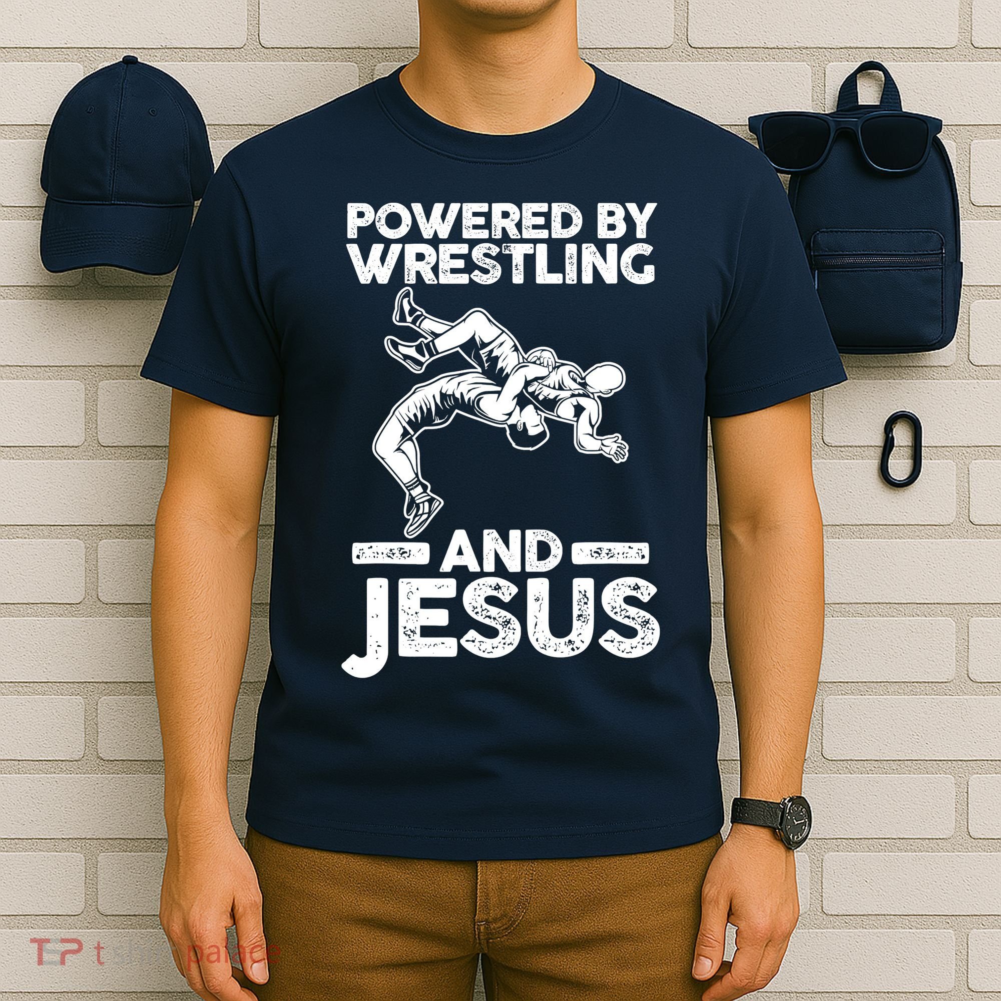 Powered By Wrestling And Jesus T-Shirt