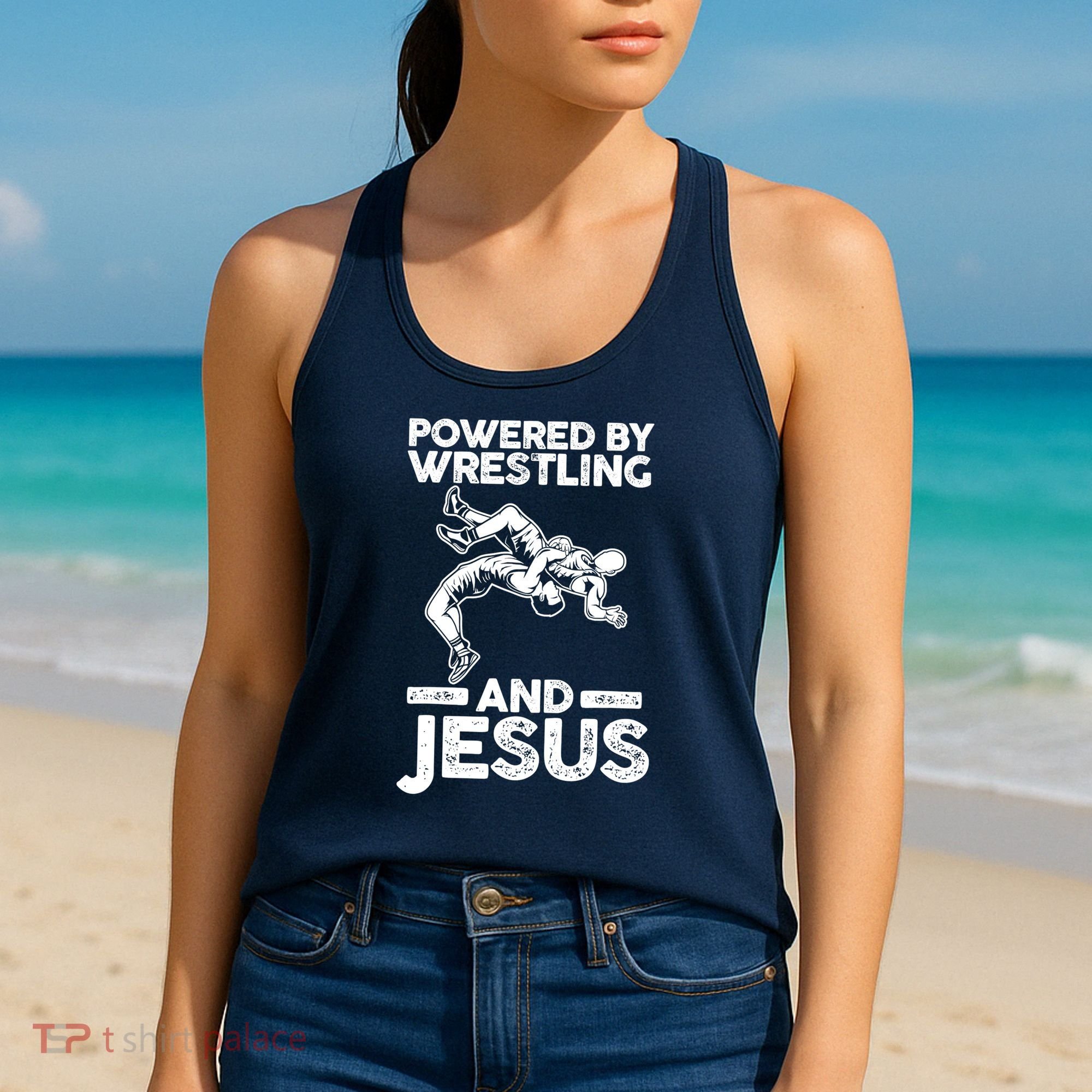Powered By Wrestling And Jesus Women's Tank Top