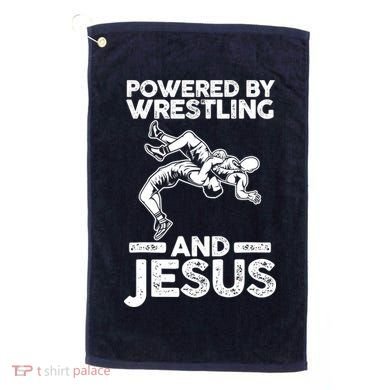 Powered By Wrestling And Jesus Golf Towel
