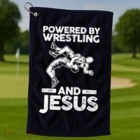 Powered By Wrestling And Jesus Golf Towel thumb 1