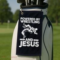Powered By Wrestling And Jesus Golf Towel thumb 2