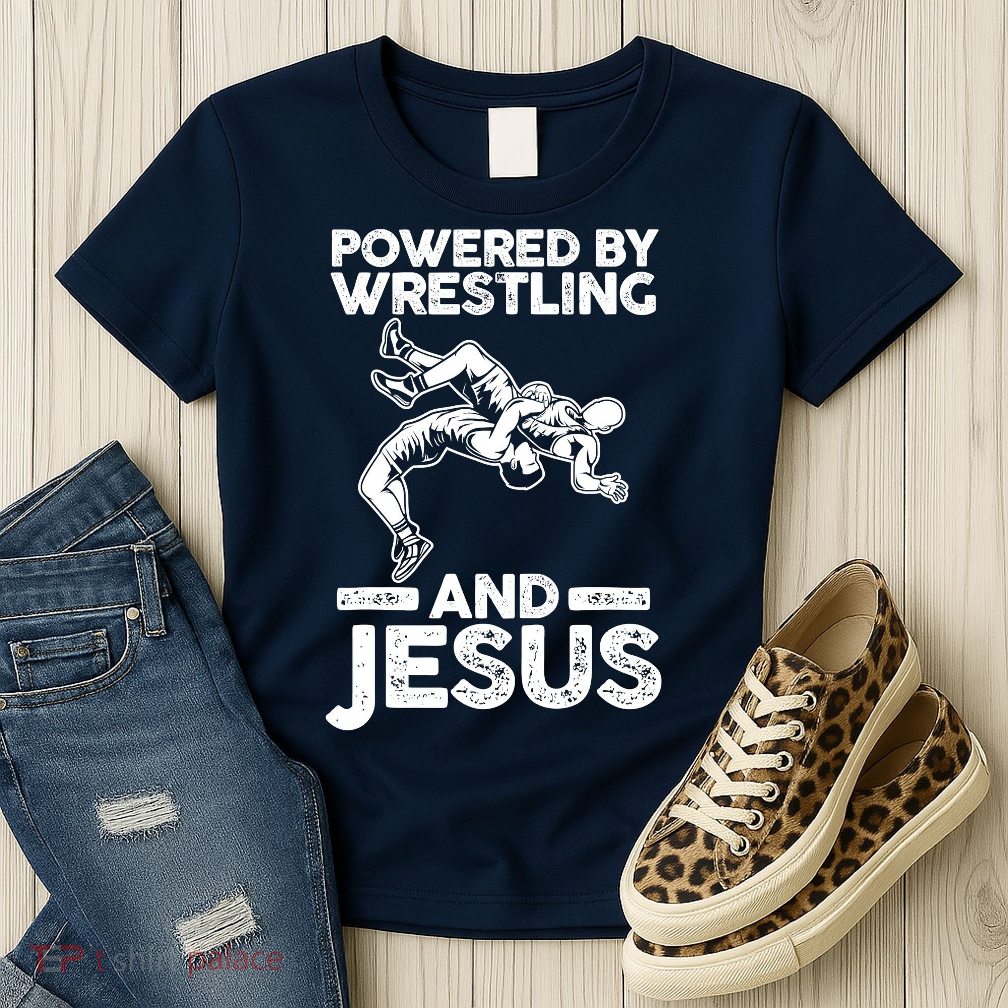 Powered By Wrestling And Jesus Women's T-Shirt