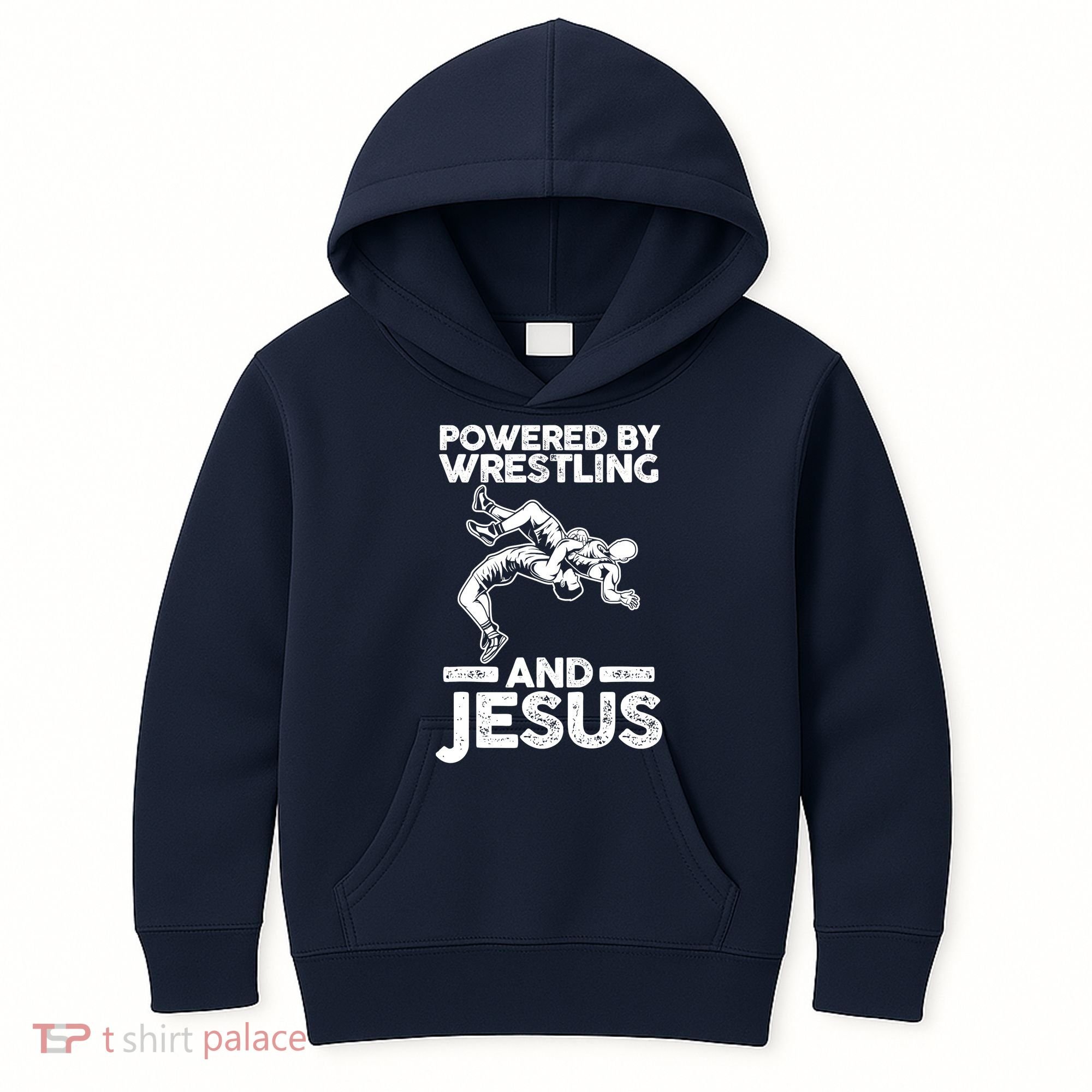 Powered By Wrestling And Jesus Kids Hoodie