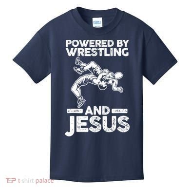 Powered By Wrestling And Jesus Kids T-Shirt
