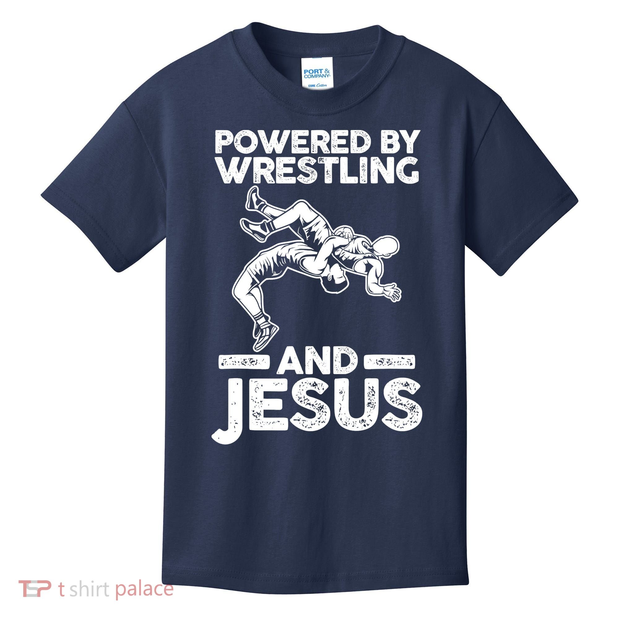 Powered By Wrestling And Jesus Kids T-Shirt