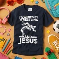 Powered By Wrestling And Jesus Kids T-Shirt thumb 3