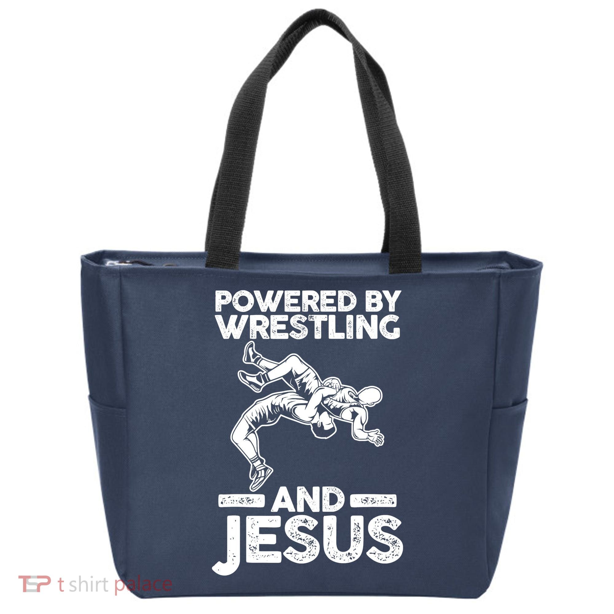 Powered By Wrestling And Jesus Tote Bag