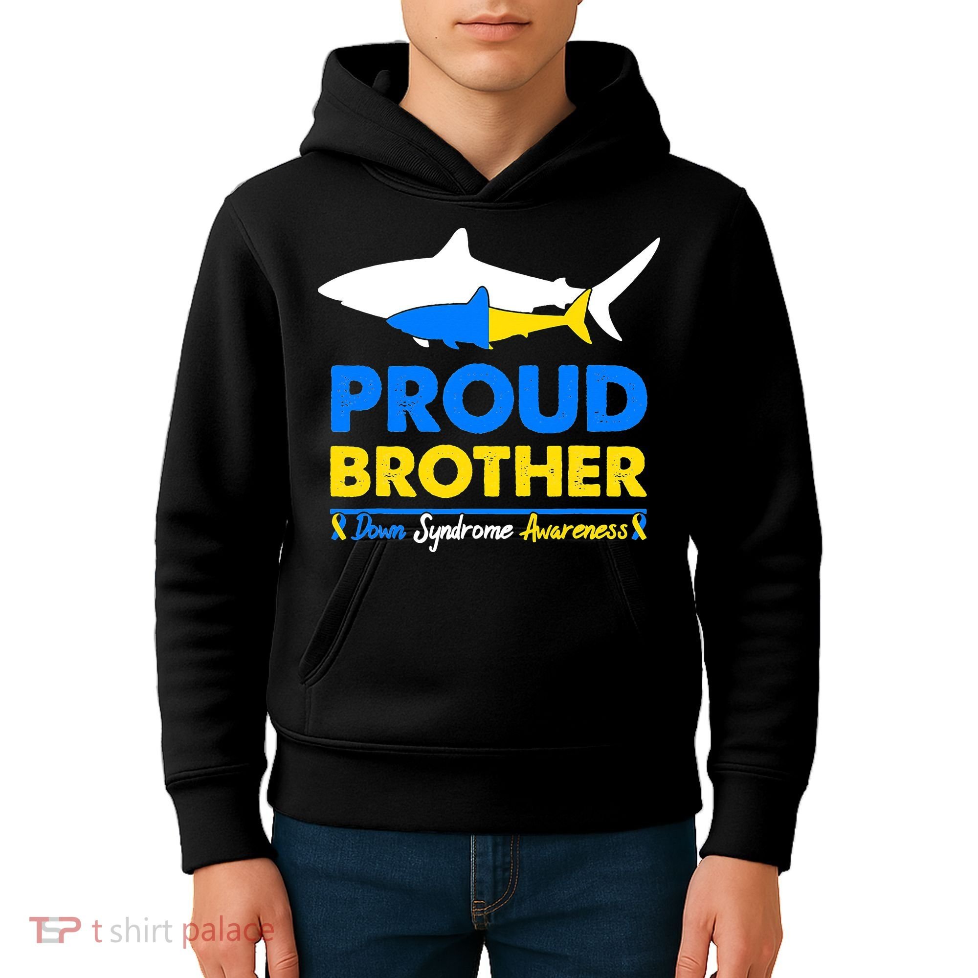 Proud Brother World Down Syndrome Awareness Day Shark T21 Kids Hoodie