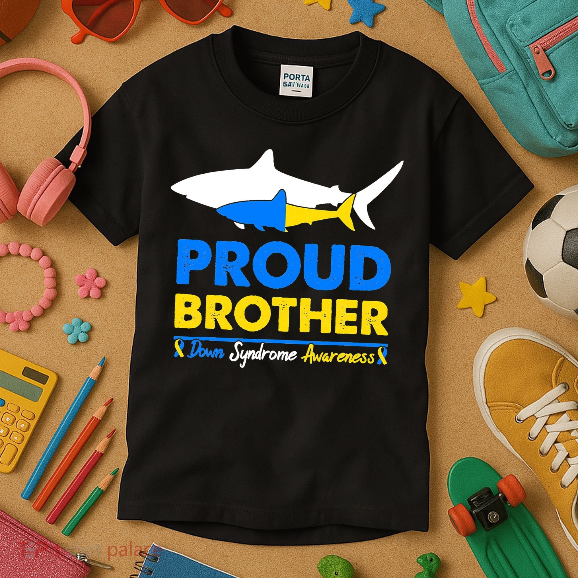 Proud Brother World Down Syndrome Awareness Day Shark T21 Kids T-Shirt