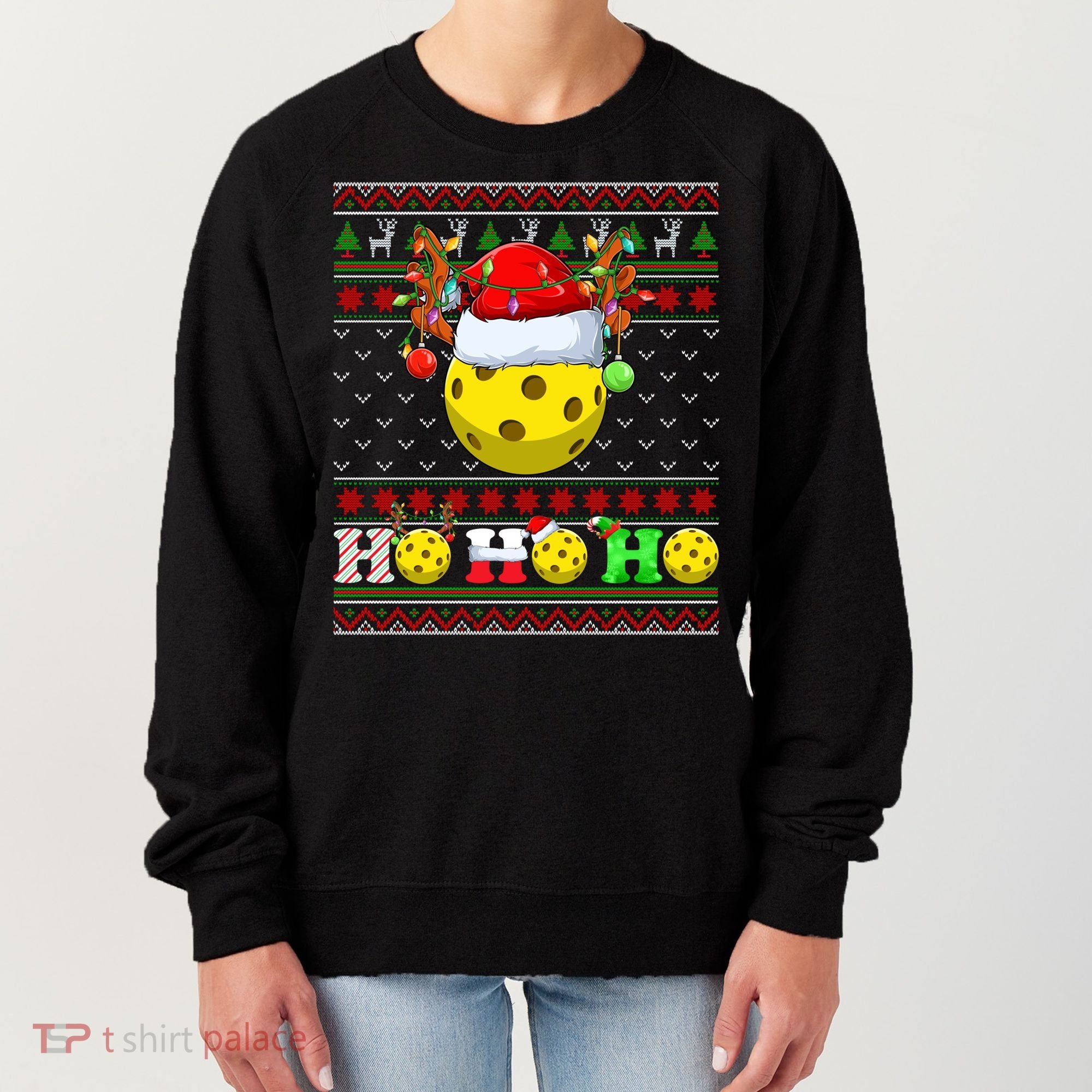 Pickleball Ball Xmas Tree Lights Ugly Christmas Sweater Gift Women's Sweatshirt