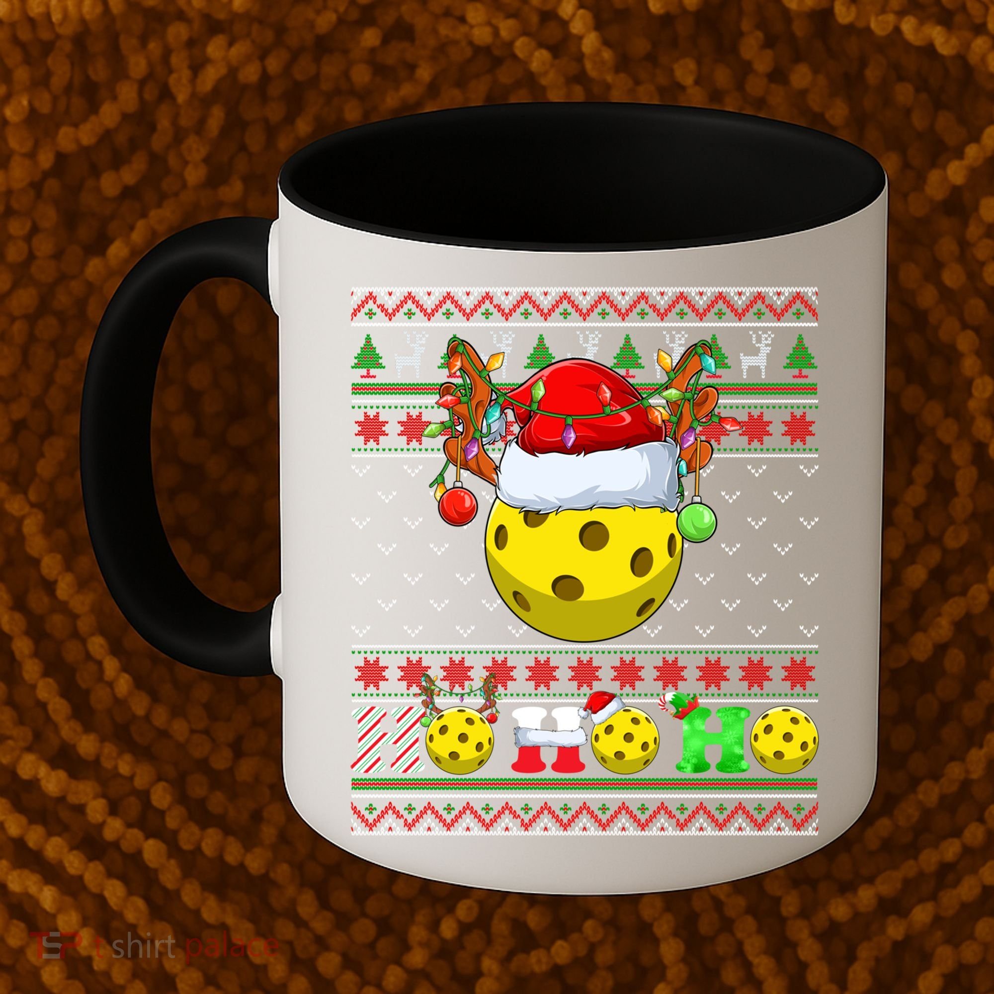 Pickleball Ball Xmas Tree Lights Ugly Christmas Sweater Gift Coffee Mug